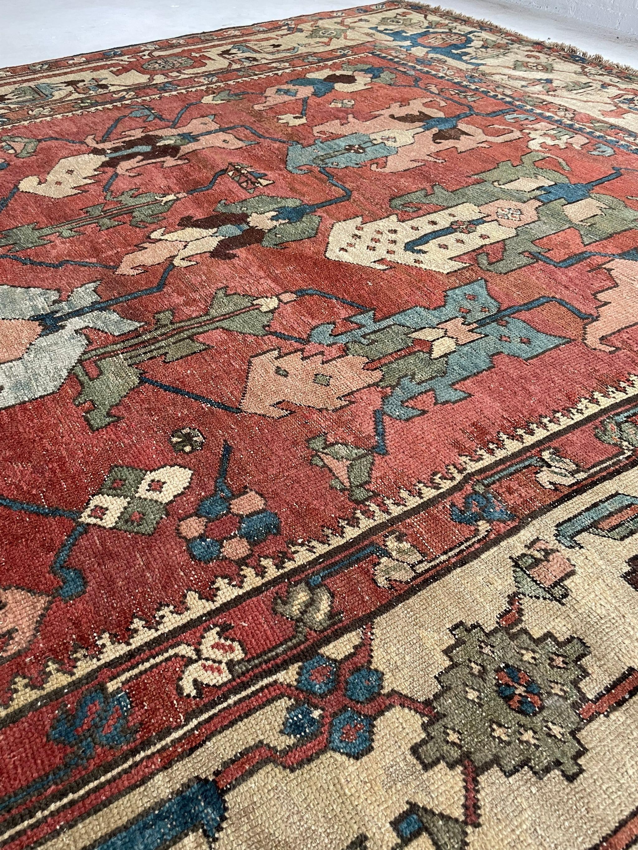 Hand-Knotted Antique Ancient Rarest of Rare Rug in Serapi, circa 1880's For Sale