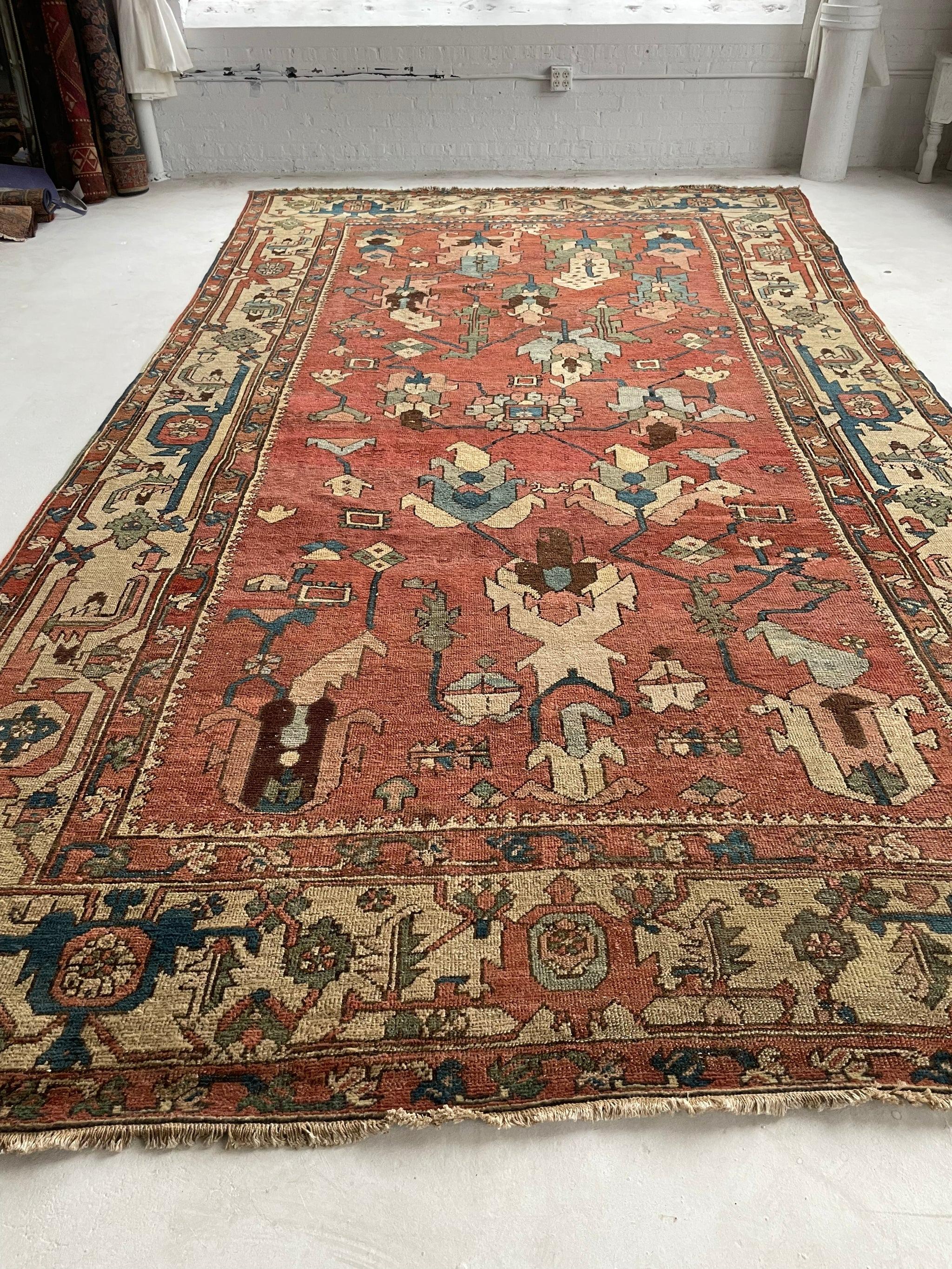 Wool Antique Ancient Rarest of Rare Rug in Serapi, circa 1880's For Sale