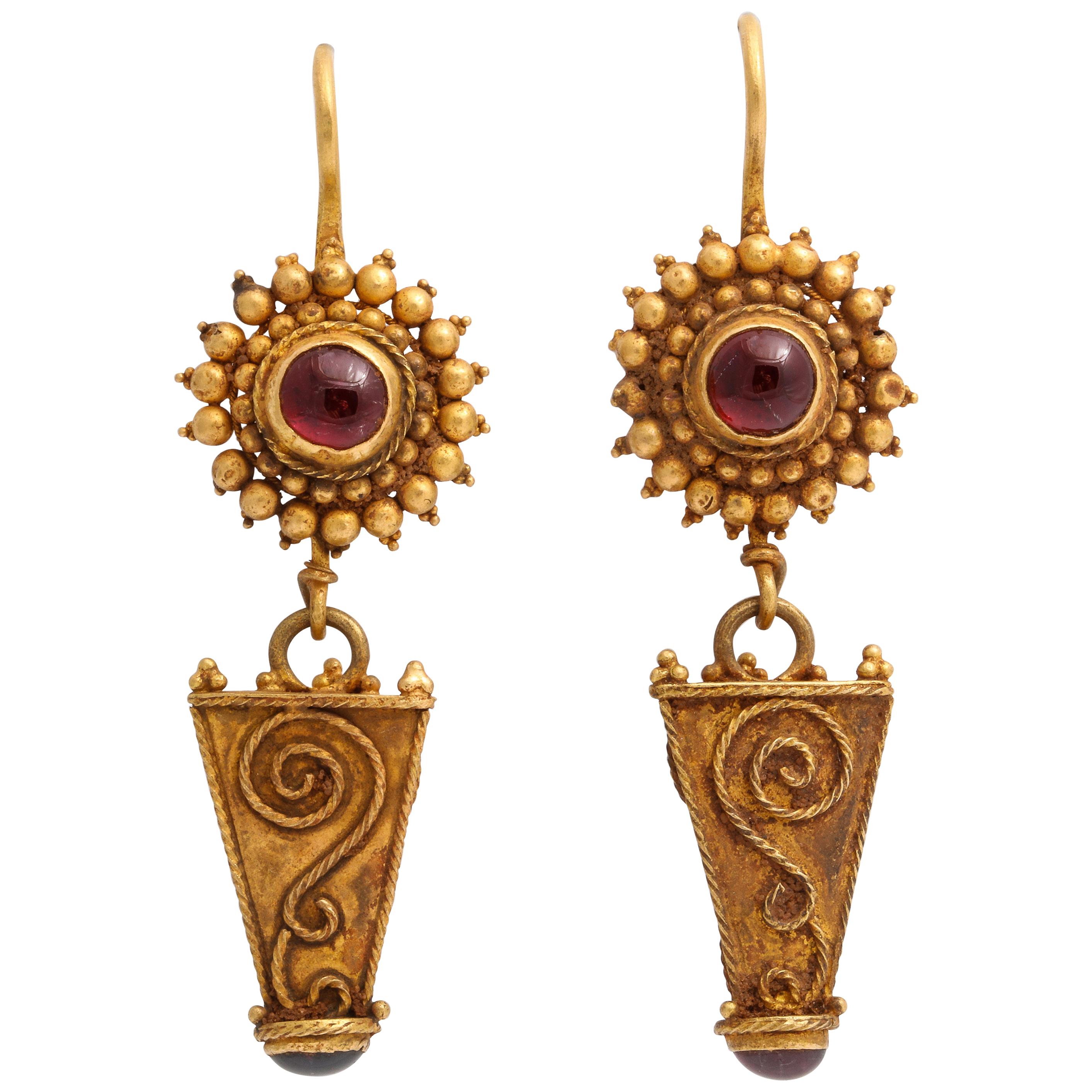 Antique Ancient Roman Gold and Garnet Earrings