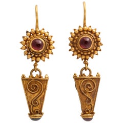 Antique Ancient Roman Gold and Garnet Earrings