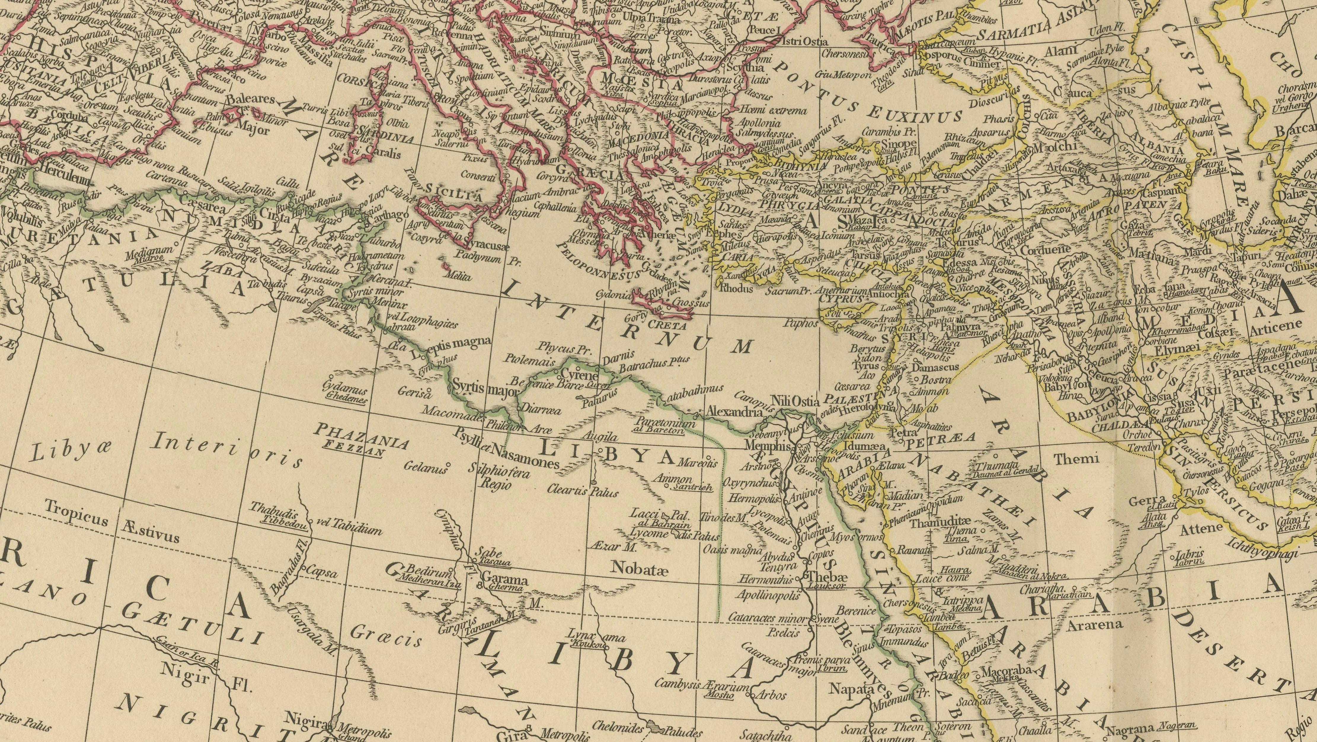 Antique Ancient World Map – Orbis Veteribus Notus, Engraving c.1818
