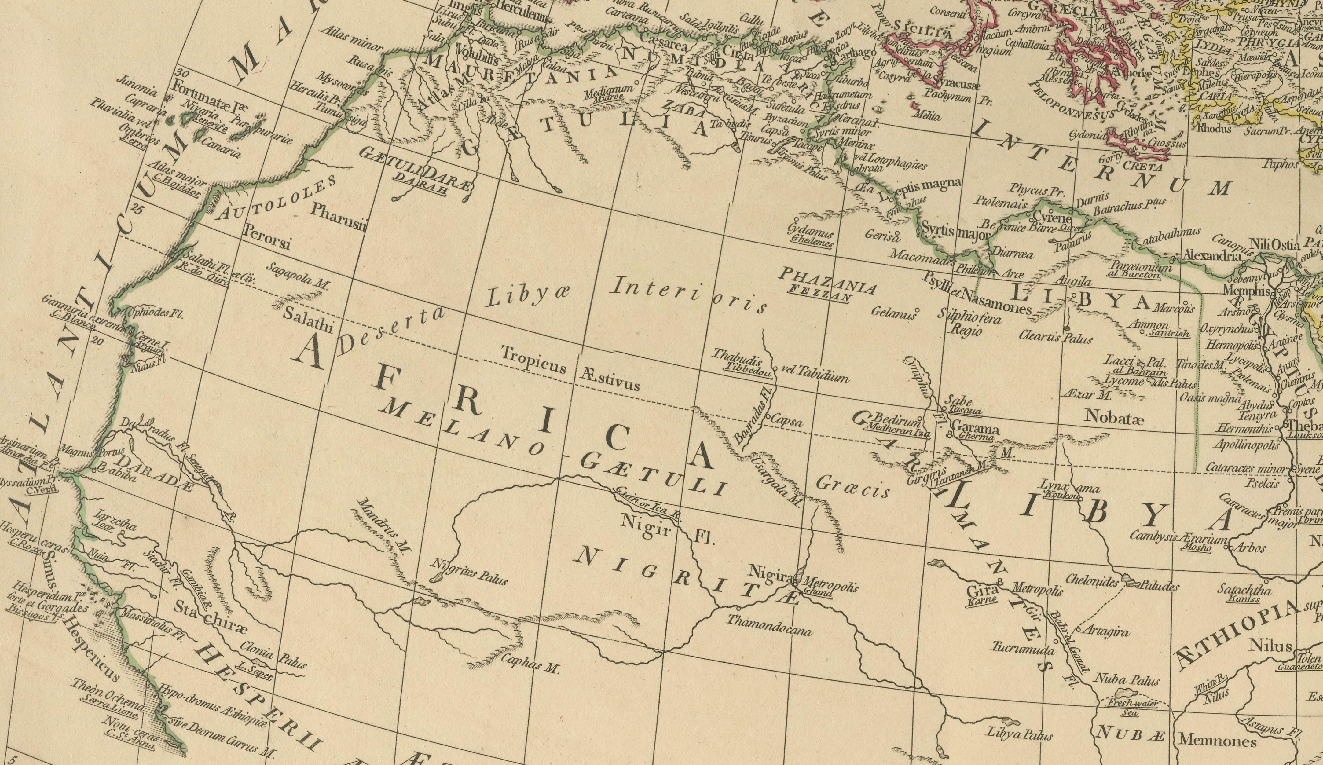 Antique Ancient World Map – Orbis Veteribus Notus, Engraving c.1818