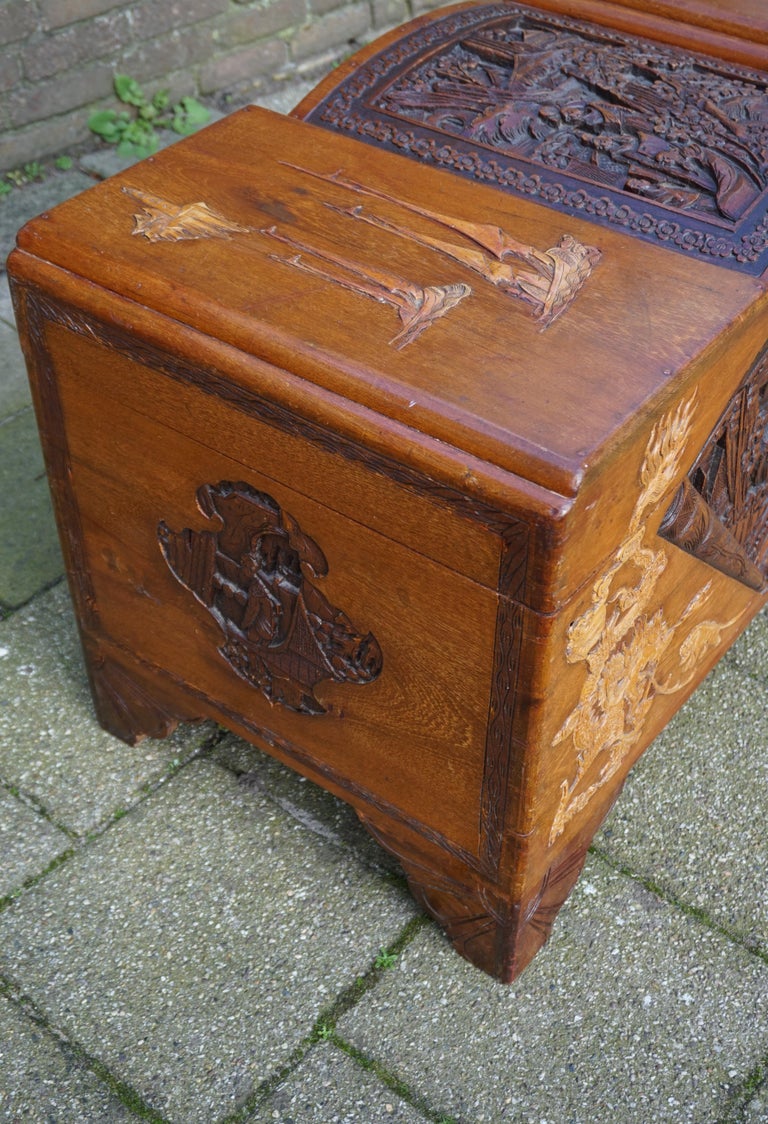 Antique and Complete, Hand Carved Teakwood Chinese Blanket Chest w. Fan