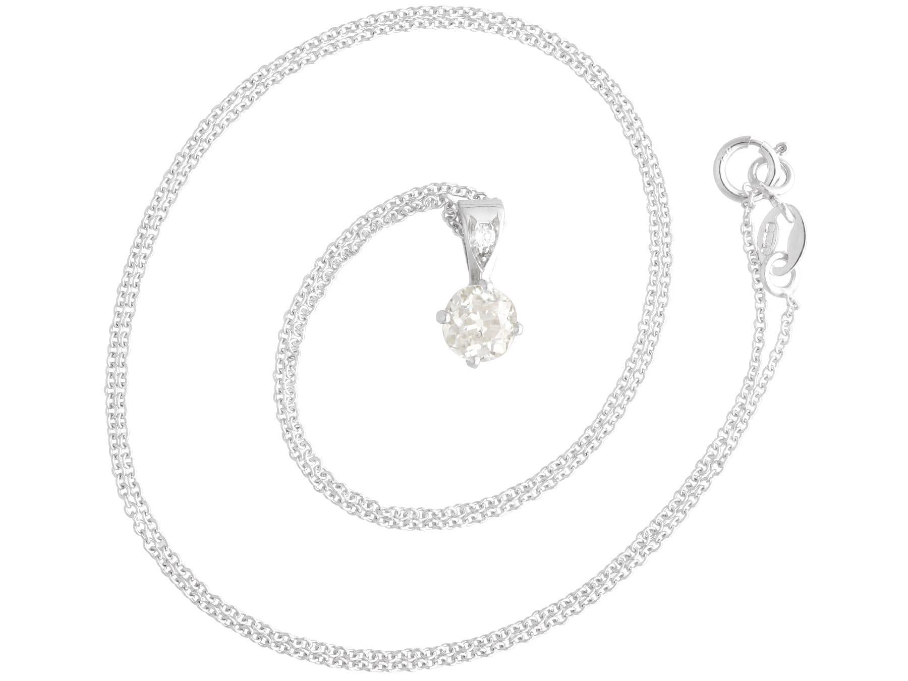 Old European Cut Antique and Contemporary 0.70Ct Diamond and 18k White Gold Pendant For Sale