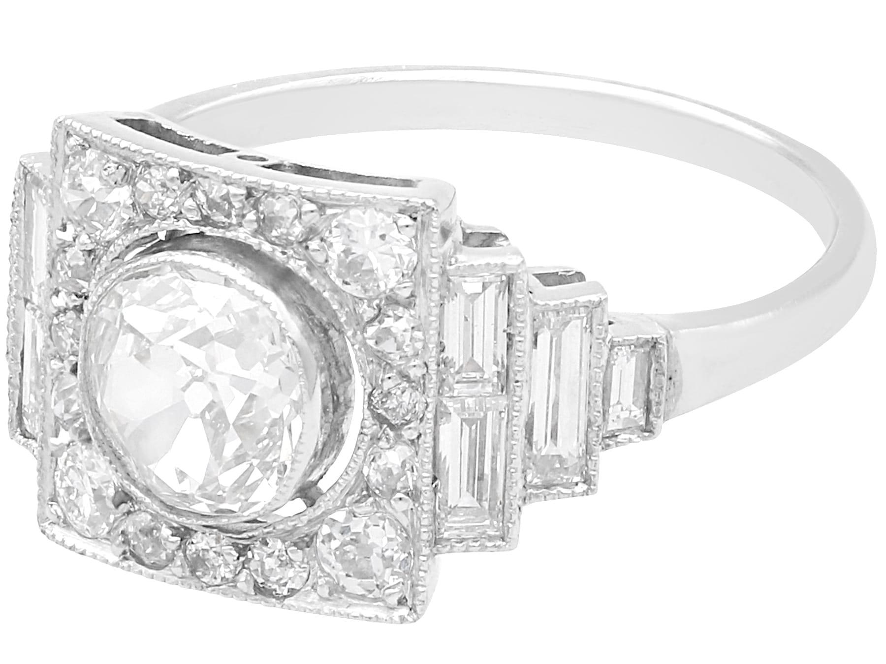 Old European Cut 0.87 Carat Diamond and Platinum Ring - Art Deco Style For Sale