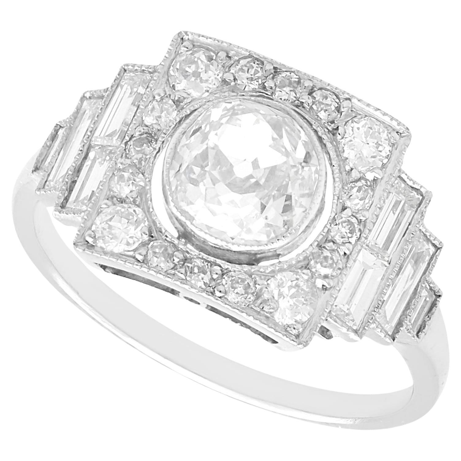 0.87 Carat Diamond and Platinum Ring - Art Deco Style For Sale