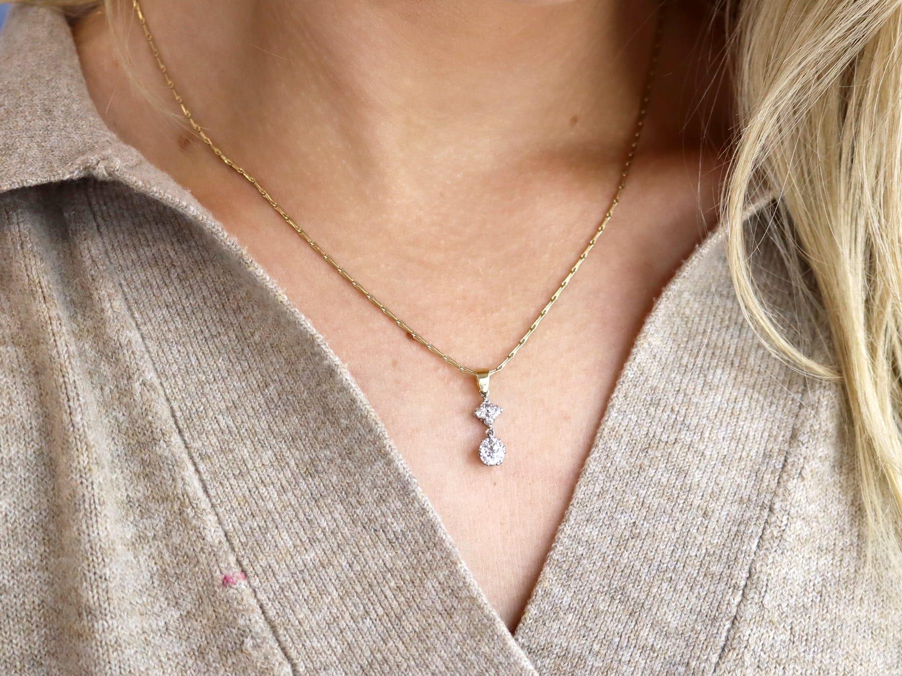 Old European Cut Antique and Contemporary 0.91 Carat Diamond and 18k Yellow Gold Pendant For Sale