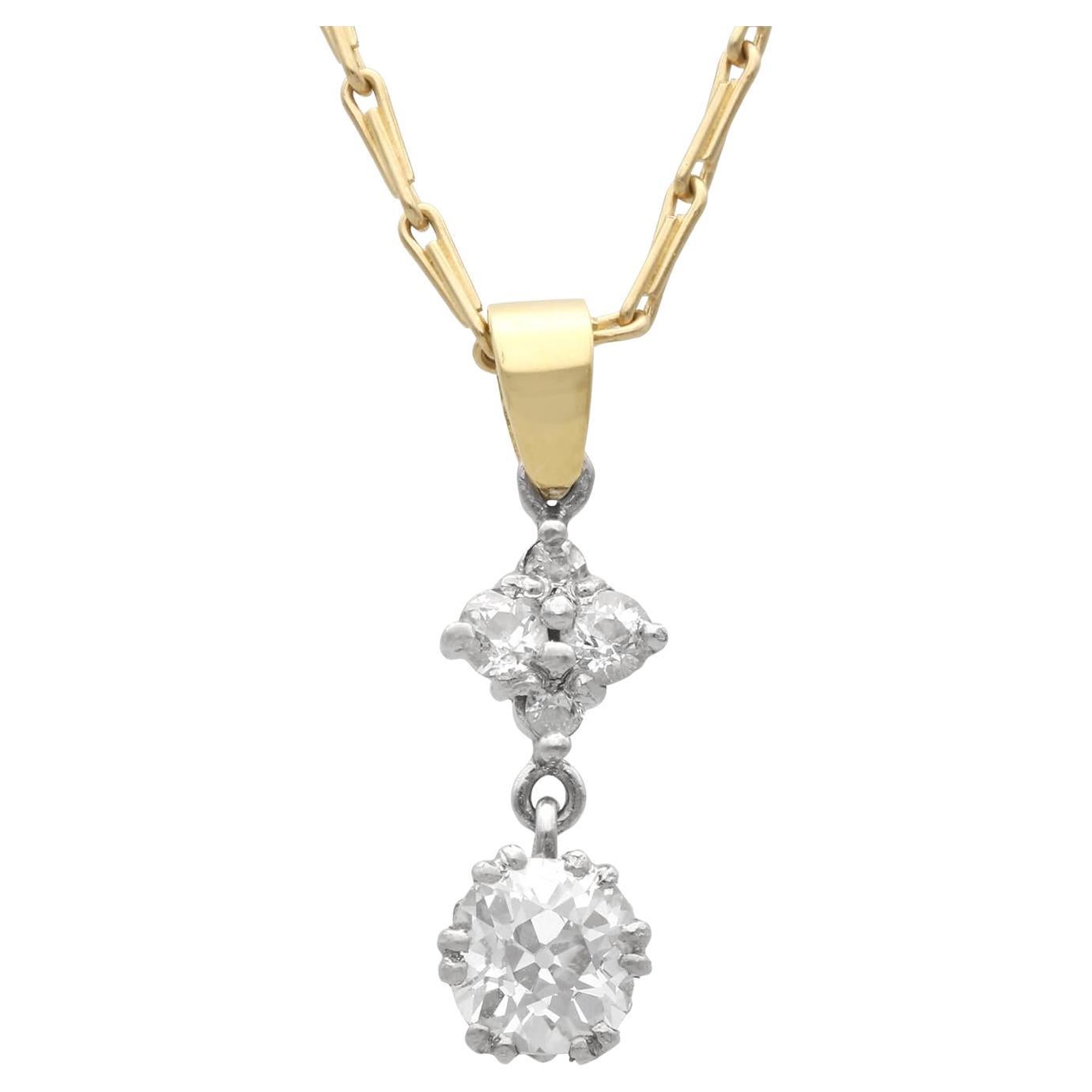 Antique and Contemporary 0.91 Carat Diamond and 18k Yellow Gold Pendant For Sale