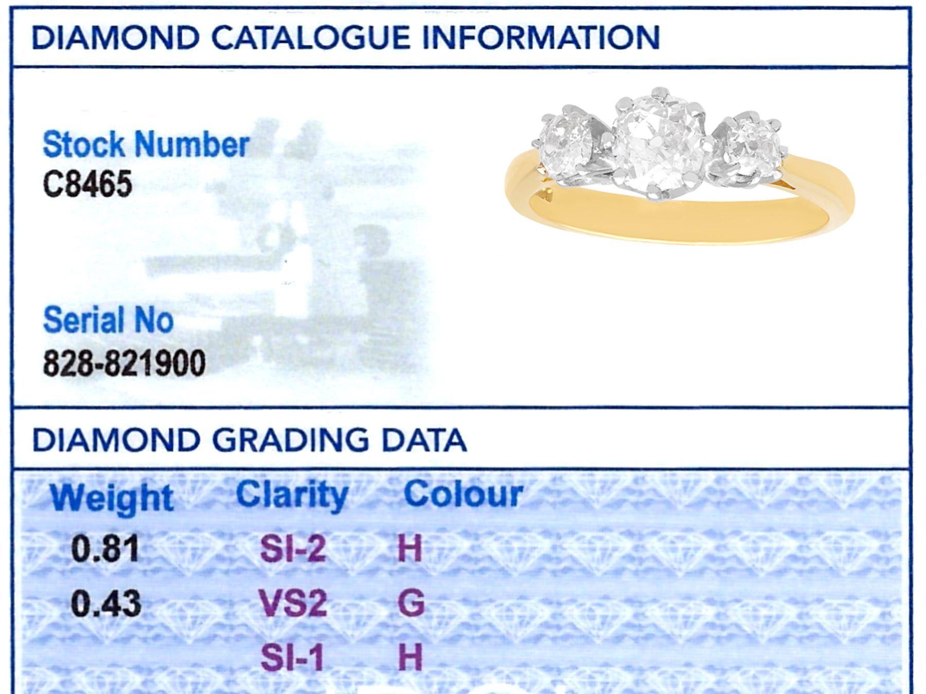 Antiker und Contemporary 1.24Ct Diamant und 18k Gelbgold Trilogie Ring  im Angebot 7