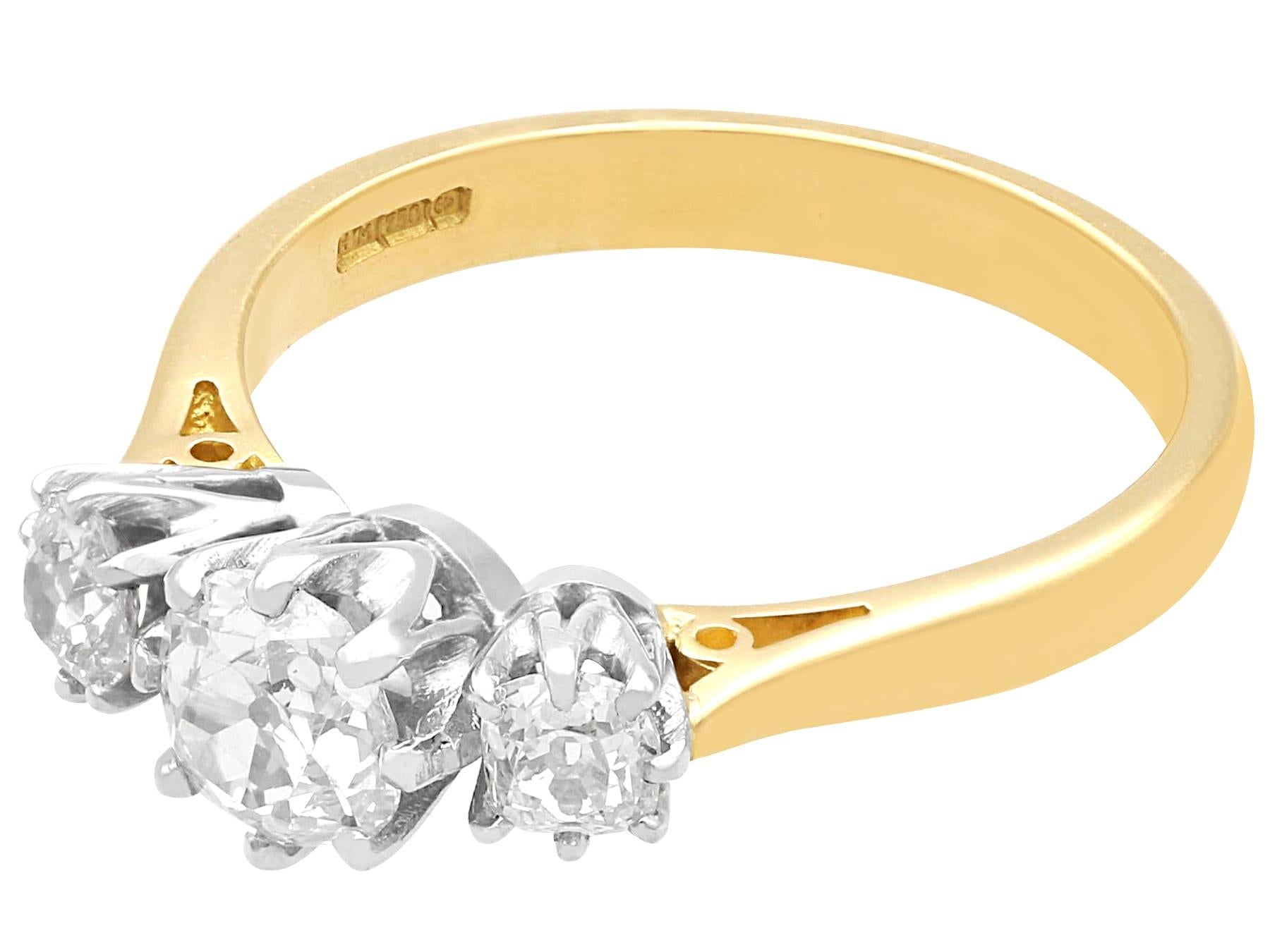 Women's or Men's Antique and Contemporary 1.24Ct Diamond and 18k Yellow Gold Trilogy Ring  For Sale