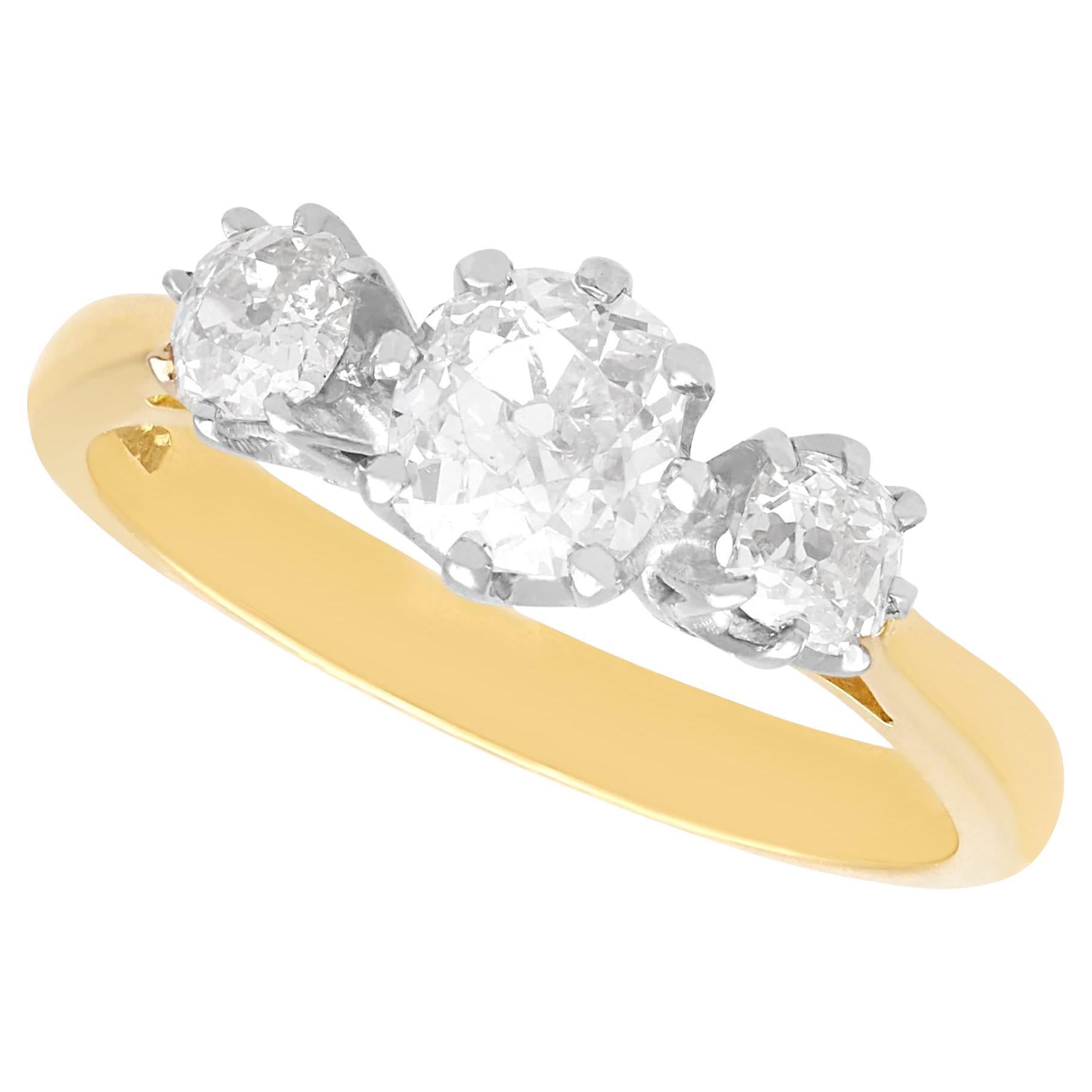 Antique and Contemporary 1.24Ct Diamond and 18k Yellow Gold Trilogy Ring  For Sale