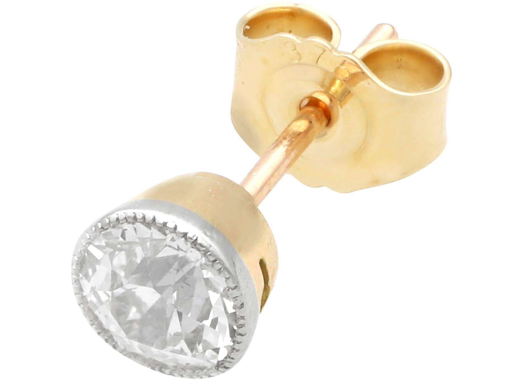 Old European Cut Antique and Contemporary 1.25 Carat Diamond and 9K Yellow Gold Stud Earrings