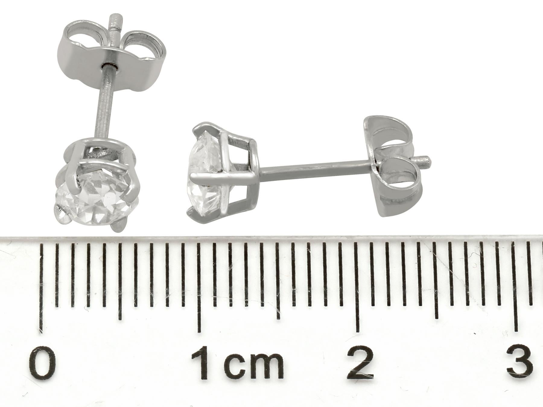 Women's or Men's Antique and Contemporary 1.28 Carat Diamond and Platinum Stud Earrings