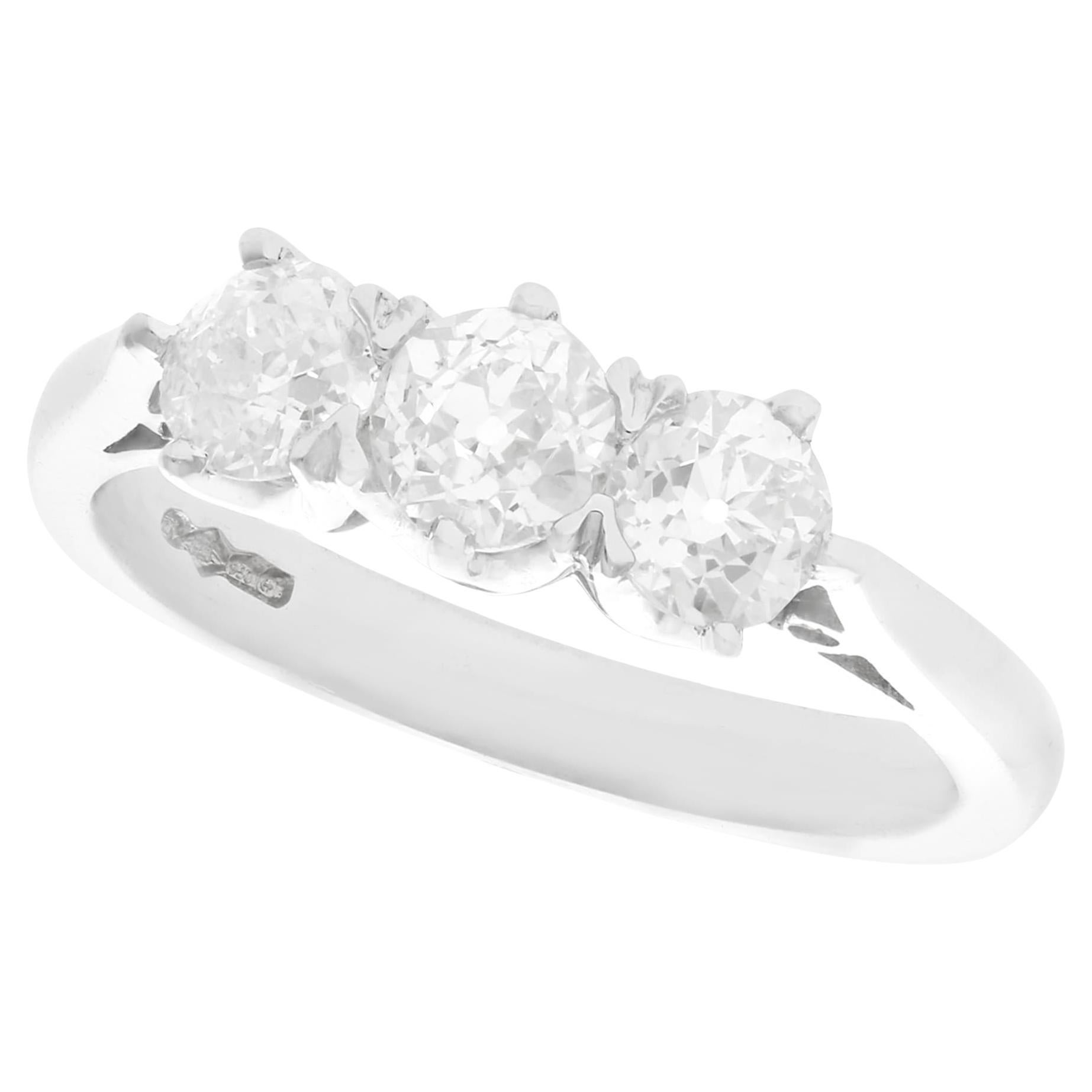 Antique and Contemporary 1.32 Carat Diamond Platinum Three-Stone Ring For Sale