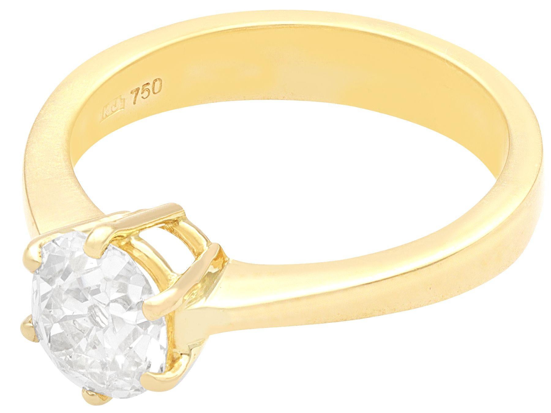 Old European Cut 1.38 Carat Diamond 18k Yellow Gold Solitaire Engagement Ring For Sale