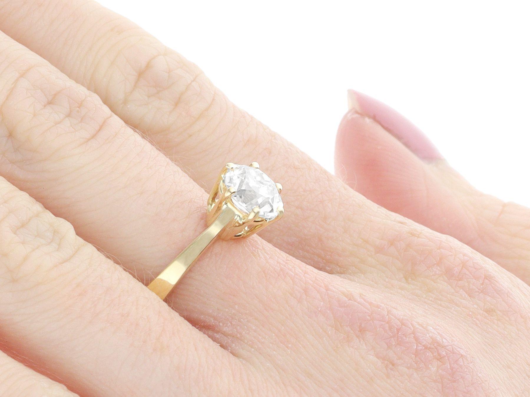 1.38 Carat Diamond 18k Yellow Gold Solitaire Engagement Ring For Sale 3
