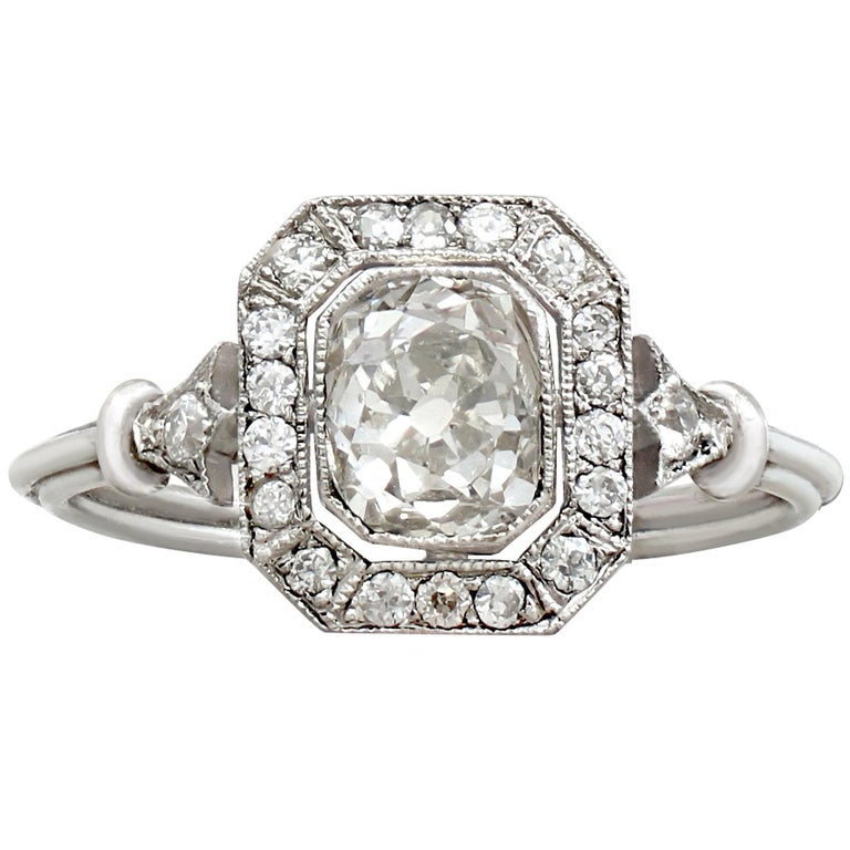 Antique and Contemporary 1.46 Carat Diamond and Platinum Ring For Sale ...