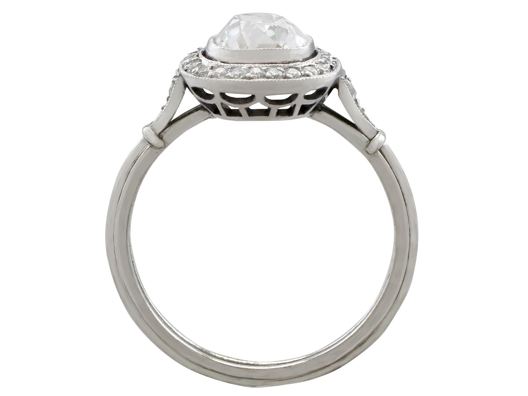 Antique and Contemporary 1.48 Carat Diamond and Platinum Halo Ring 1