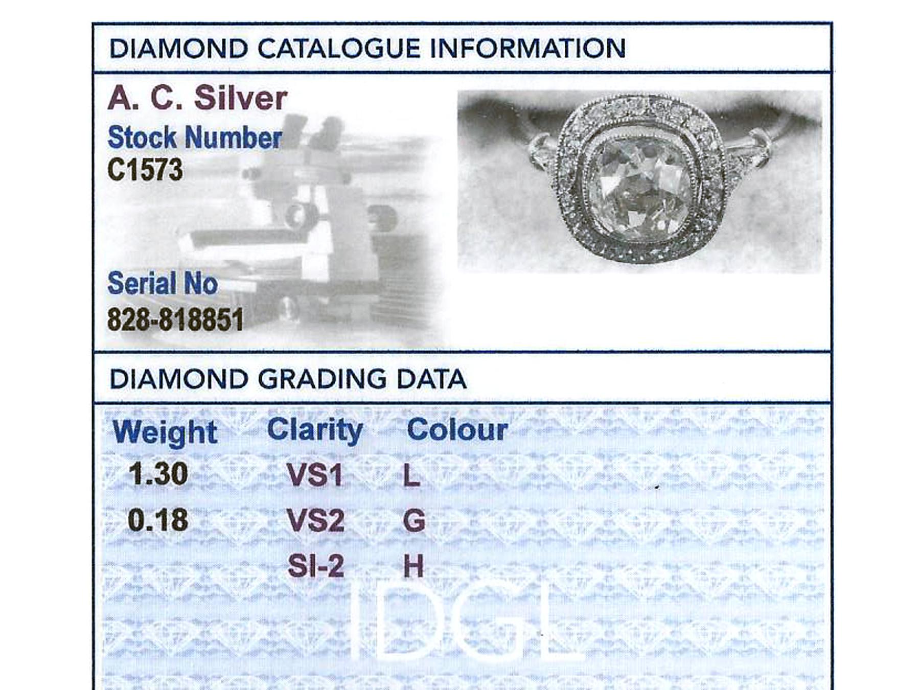 Antique and Contemporary 1.48 Carat Diamond and Platinum Halo Ring 2