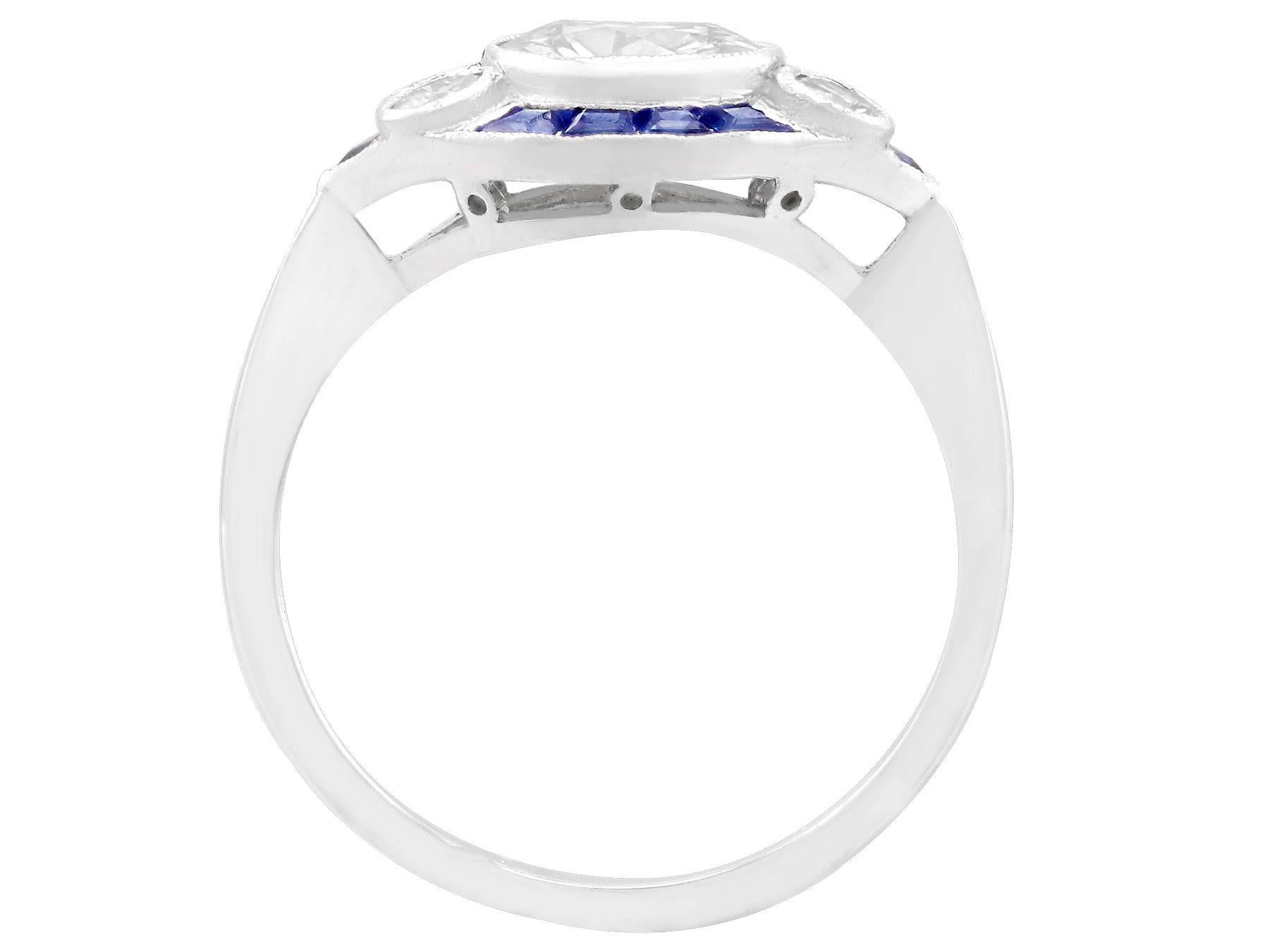 Art Deco Style 1.48 Carat Diamond and 0.46 Carat Sapphire, Platinum Dress Ring For Sale 2