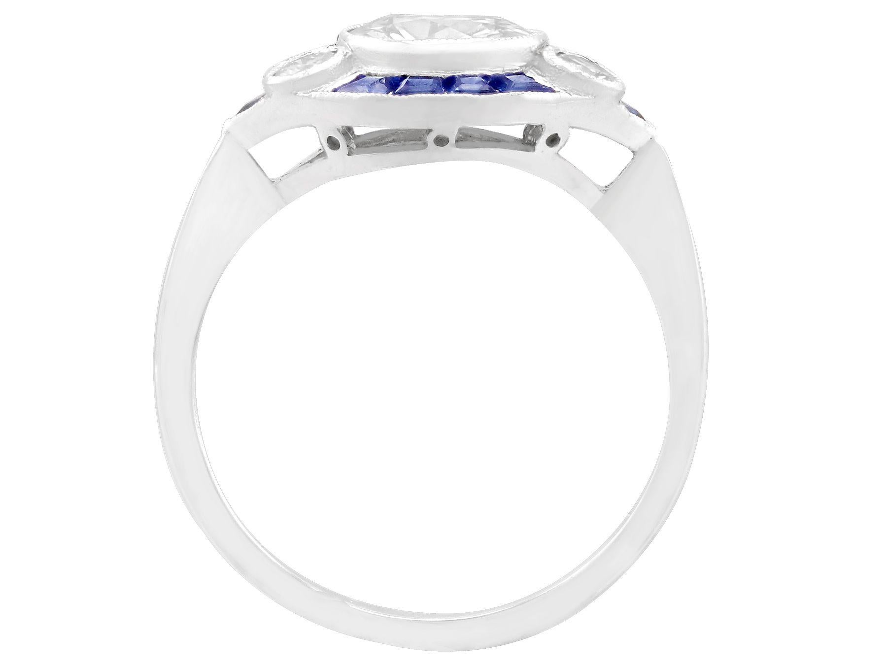 Women's Antique and Contemporary 1.48 Carat Diamond and Sapphire Platinum Cocktail Ring For Sale