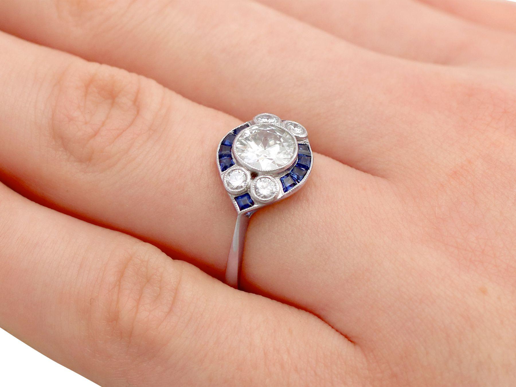 Antique and Contemporary 1.48 Carat Diamond and Sapphire Platinum Cocktail Ring For Sale 2