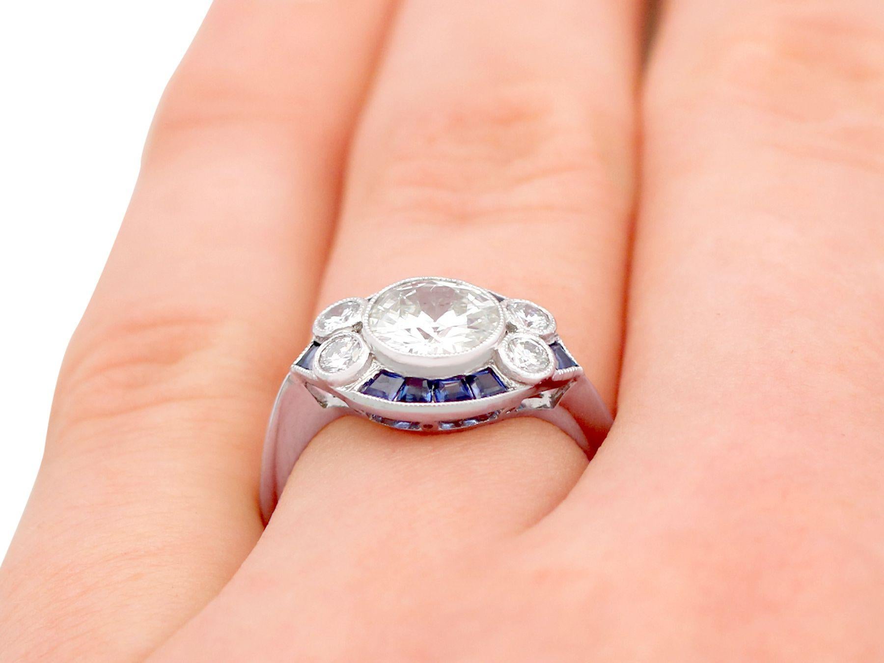 Art Deco Style 1.48 Carat Diamond and 0.46 Carat Sapphire, Platinum Dress Ring For Sale 5