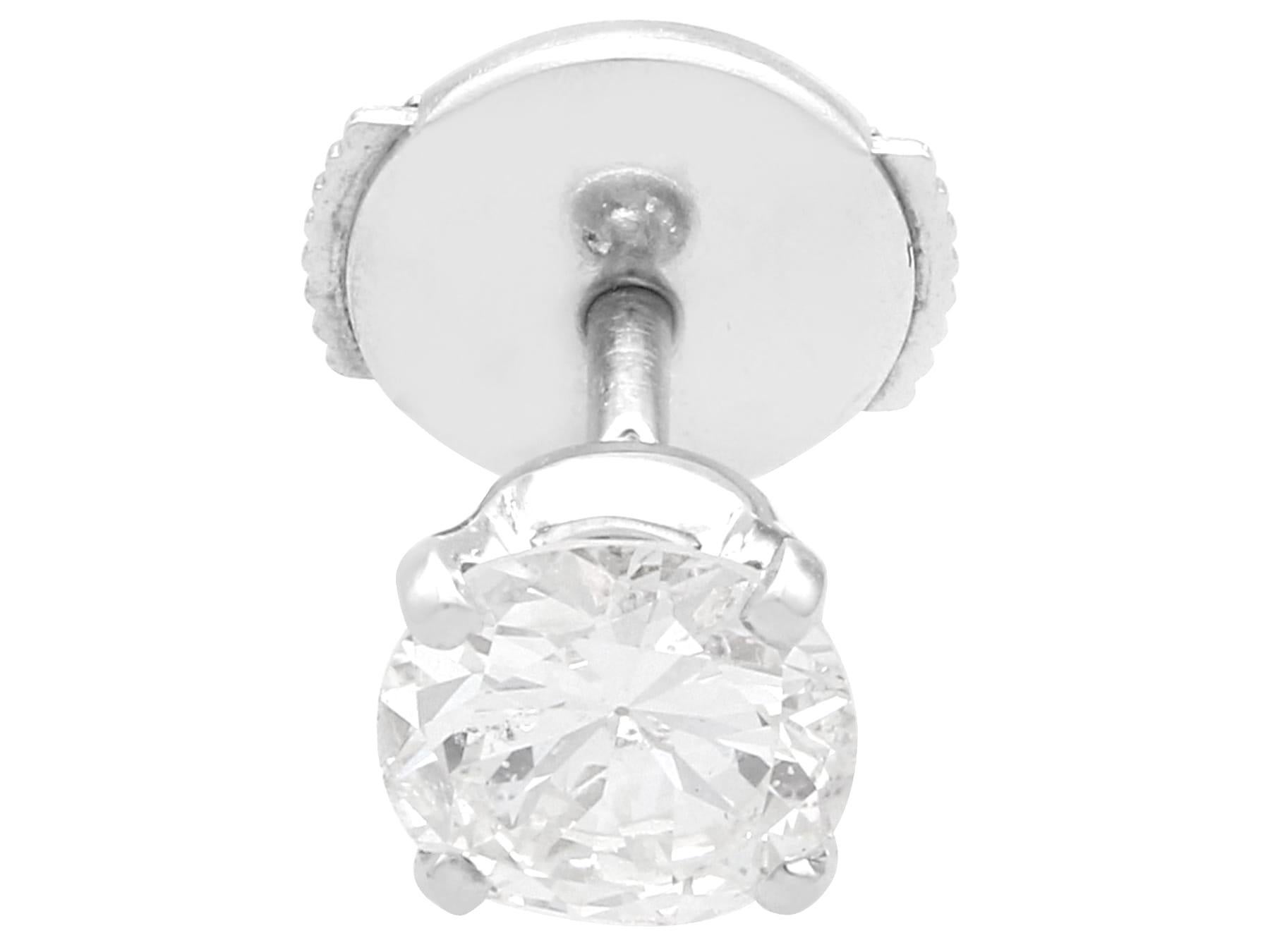Old European Cut Antique and Contemporary 1.51Ct Diamond and 18k White Gold Stud Earrings