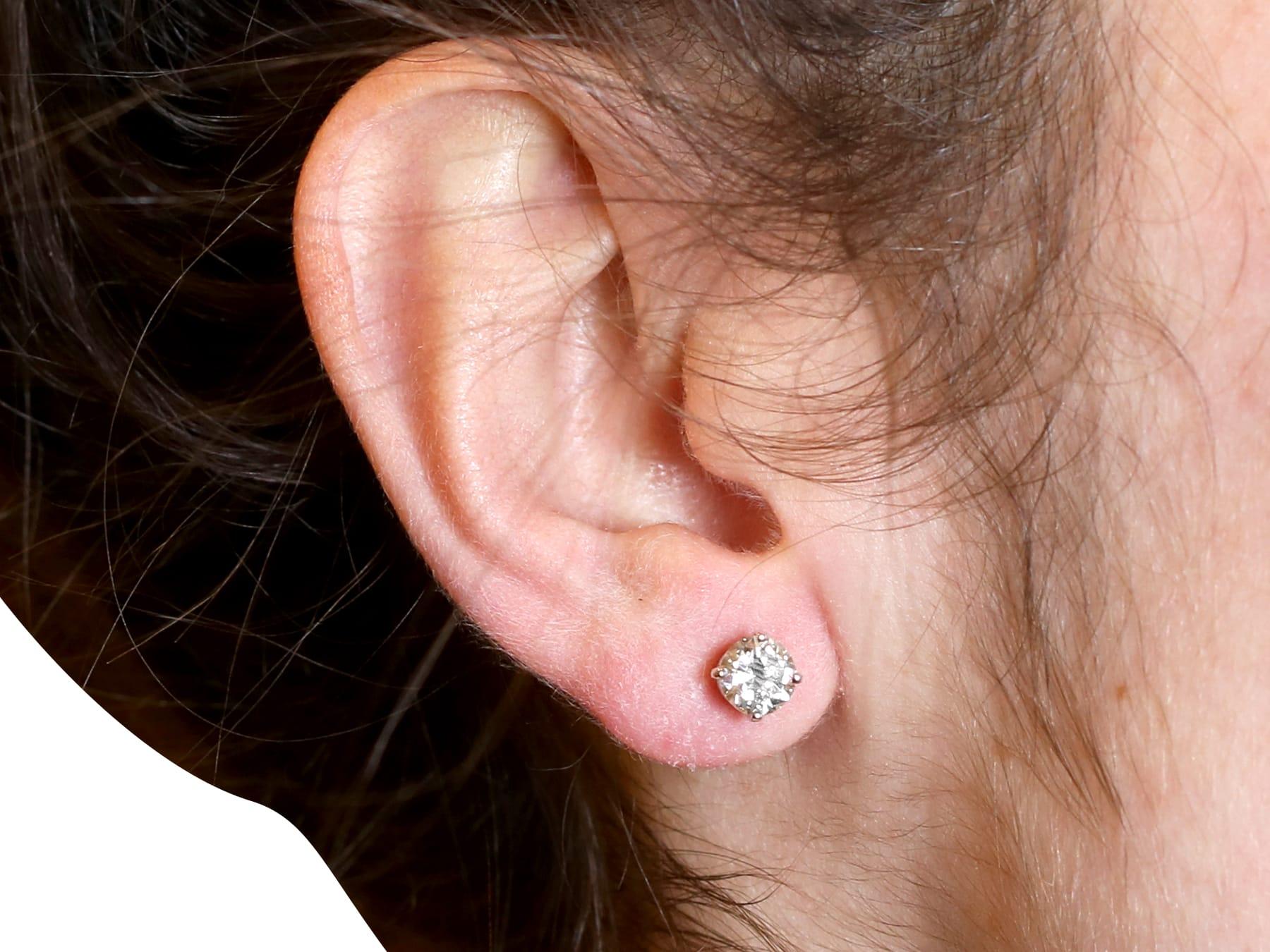 Antique and Contemporary 1.51Ct Diamond and 18k White Gold Stud Earrings 3