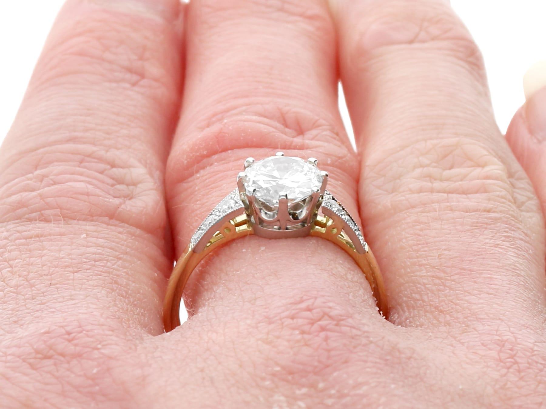 Antique and Contemporary 1.54 Carat Diamond and Yellow Gold Solitaire Ring For Sale 5