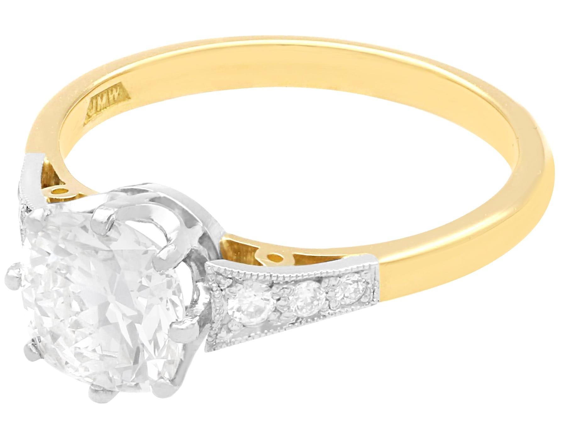 Cushion Cut Antique and Contemporary 1.54 Carat Diamond and Yellow Gold Solitaire Ring For Sale