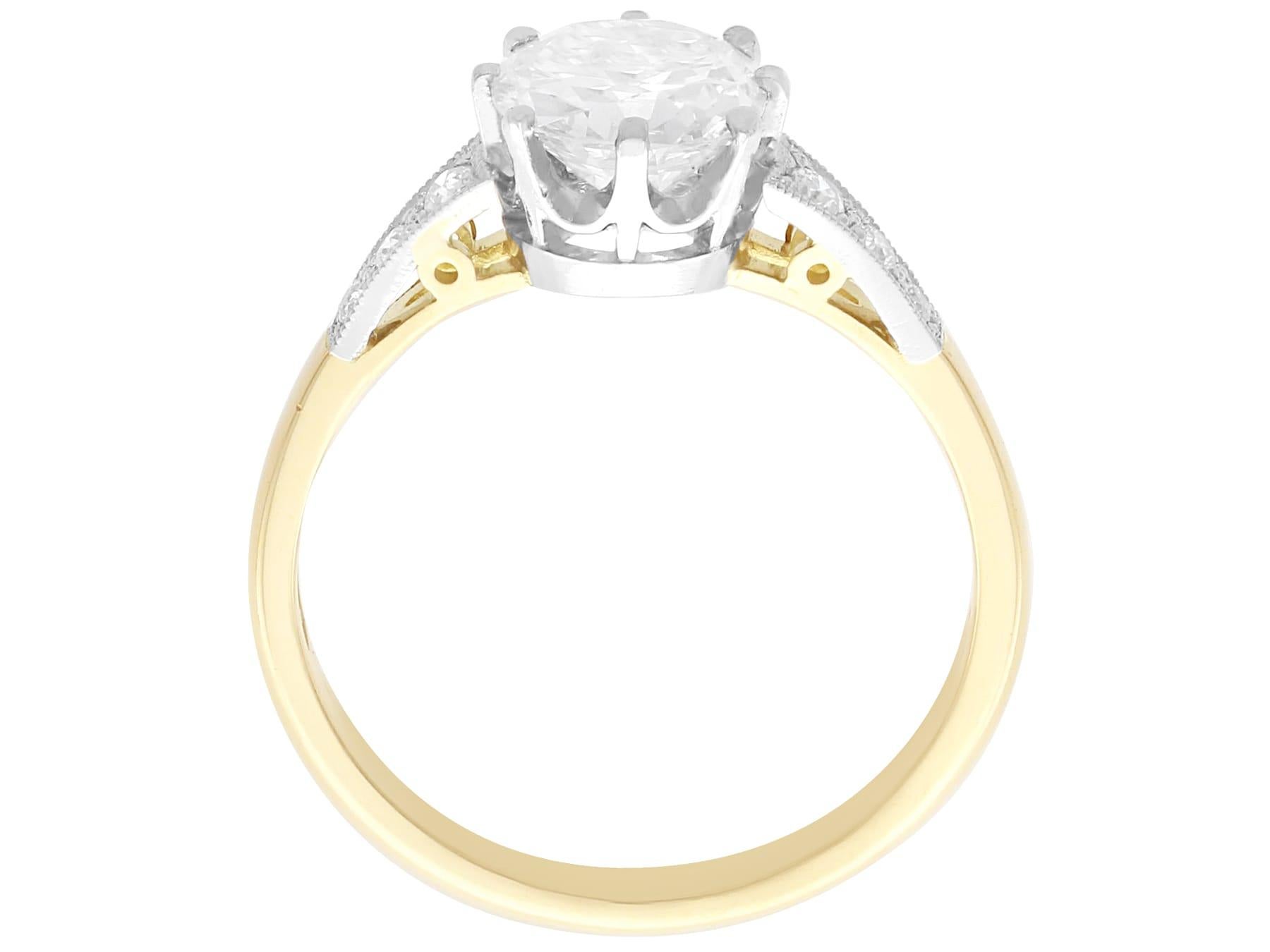 Women's or Men's Antique and Contemporary 1.54 Carat Diamond and Yellow Gold Solitaire Ring For Sale