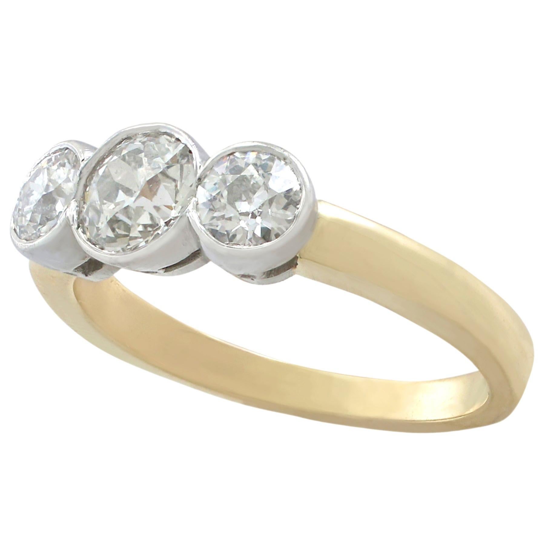 Antique and Contemporary 1.69 Carat Diamond and Yellow Gold Trilogy Ring