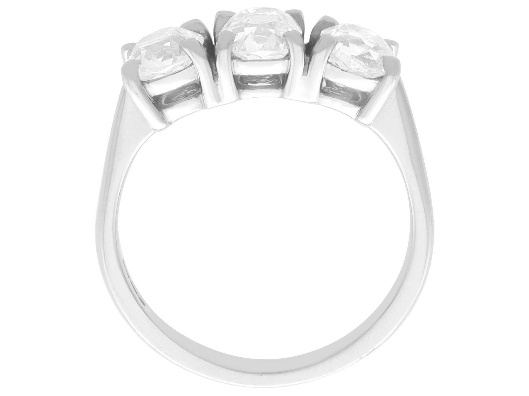 Women's or Men's Antique and Contemporary 1.73 Carat Diamond and 18k White Gold Trilogy Ring For Sale
