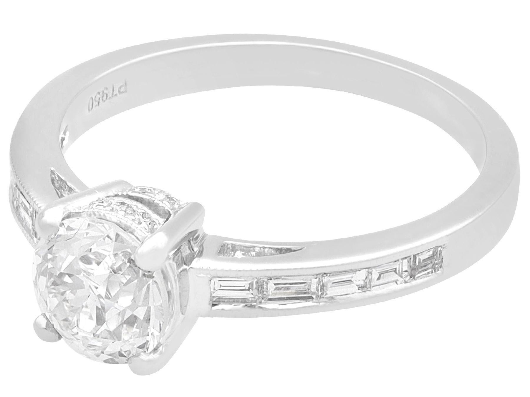 Round Cut 1.78 Carat Diamond and Platinum Solitaire Engagement Ring For Sale