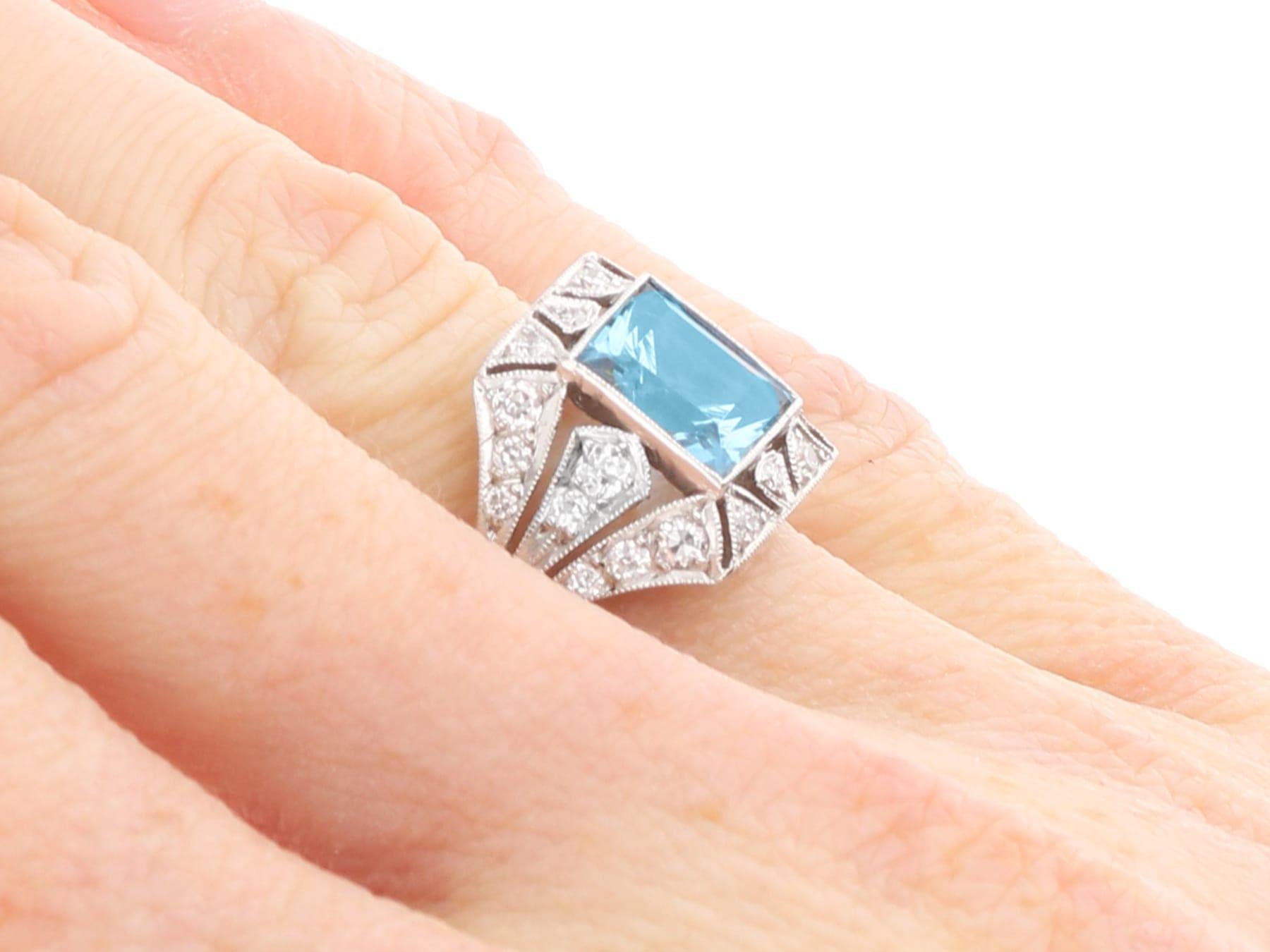 Antique and Contemporary 1.81 Carat Aquamarine 0.50 Carat Diamond Platinum Ring For Sale 5