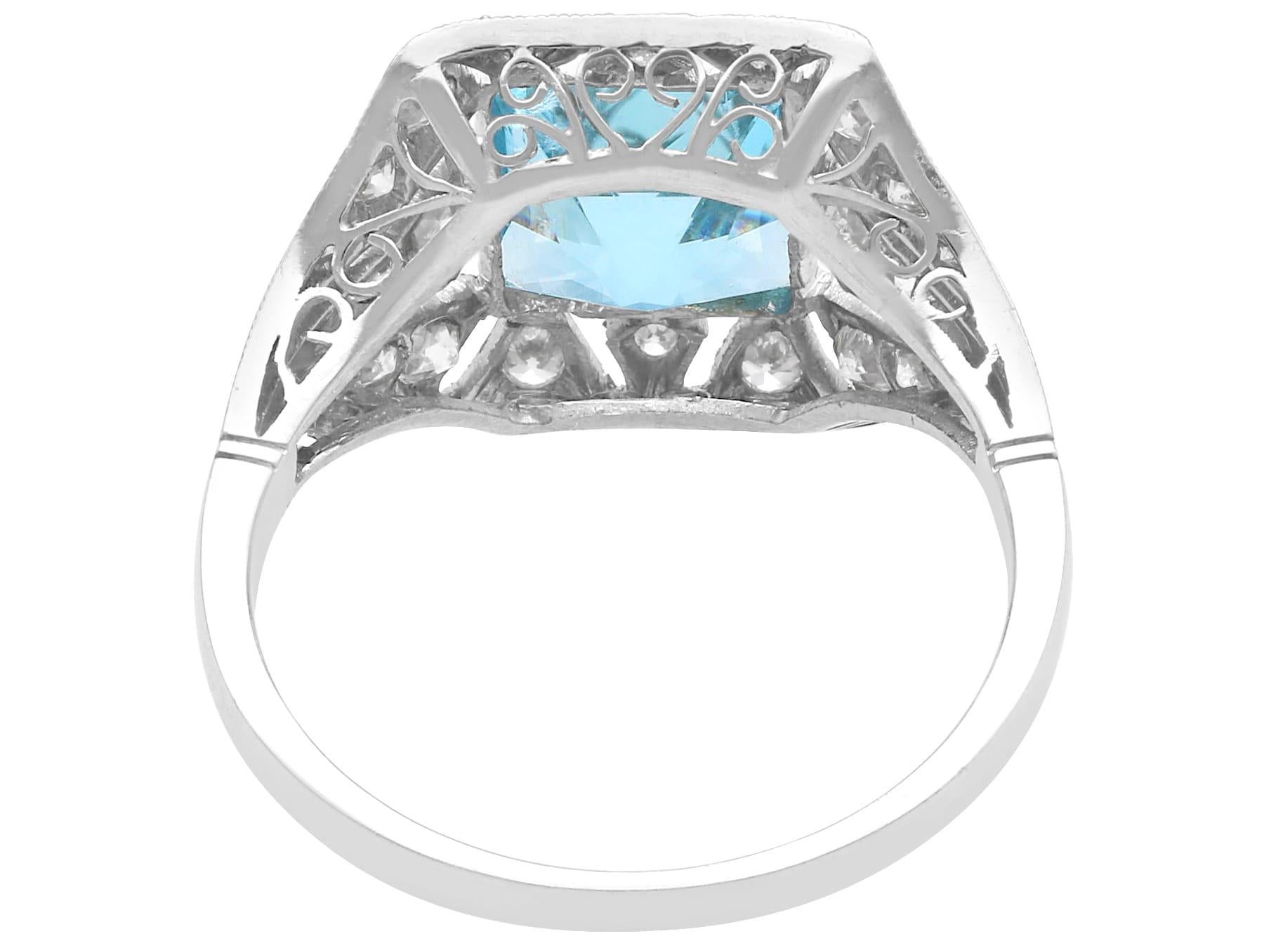 Antique and Contemporary 1.81 Carat Aquamarine 0.50 Carat Diamond Platinum Ring For Sale 1