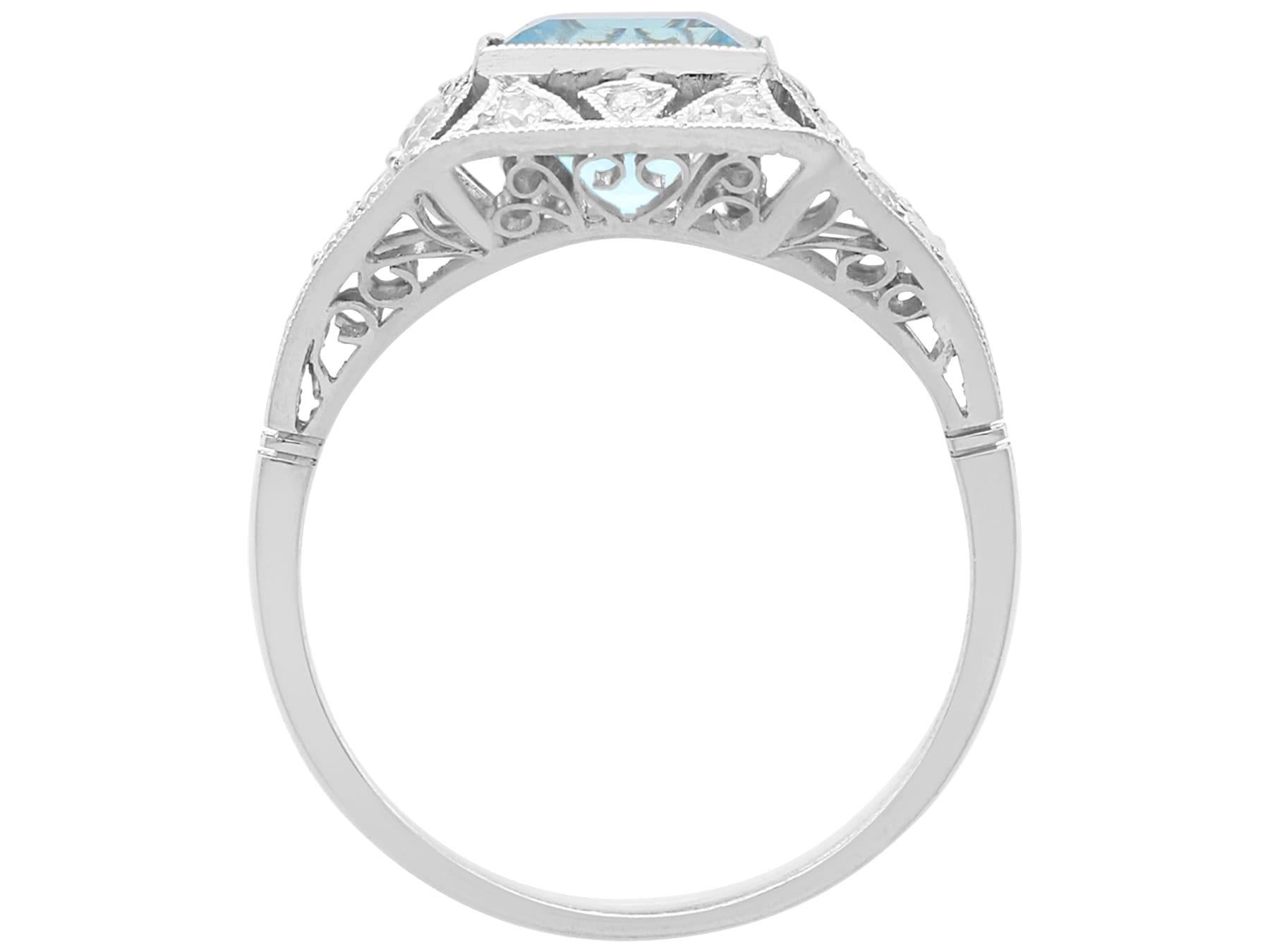 Antique and Contemporary 1.81 Carat Aquamarine 0.50 Carat Diamond Platinum Ring For Sale 2
