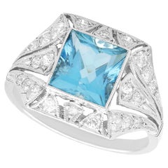 Antique and Contemporary 1.81 Carat Aquamarine 0.50 Carat Diamond Platinum Ring