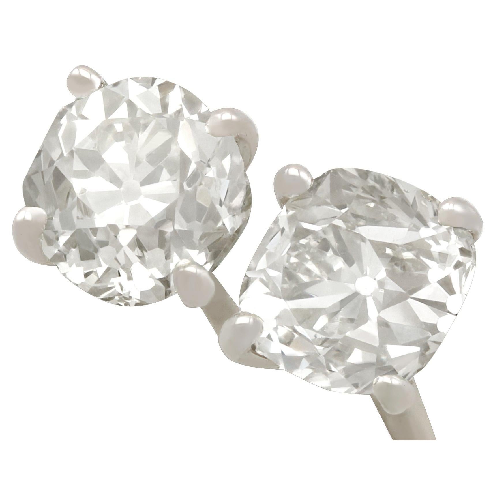 Antique and Contemporary 2.28 Carat Diamond and White Gold Stud Earrings