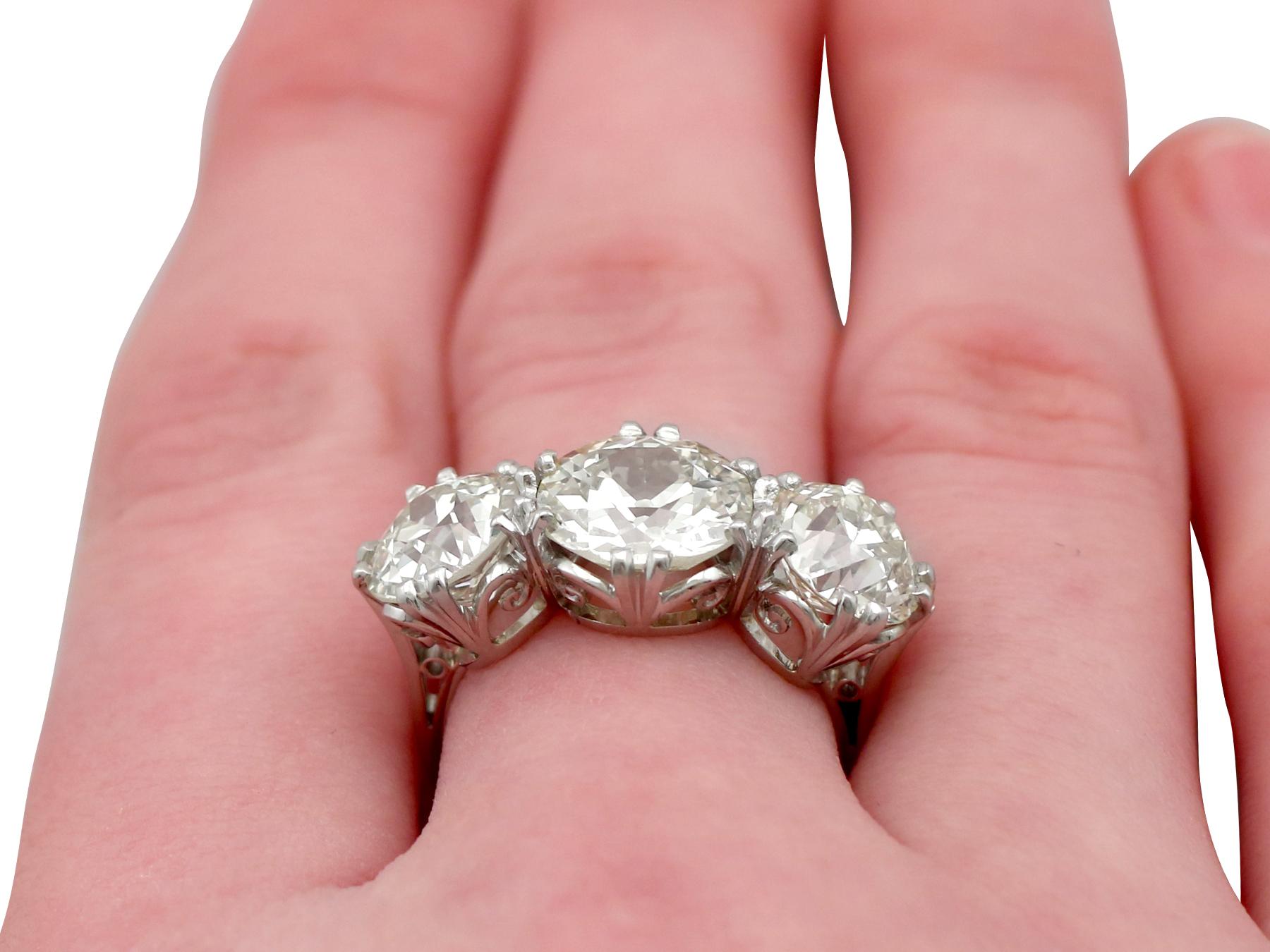 Antique and Contemporary 8.19 Carat Diamond Platinum Three-Stone Ring 4