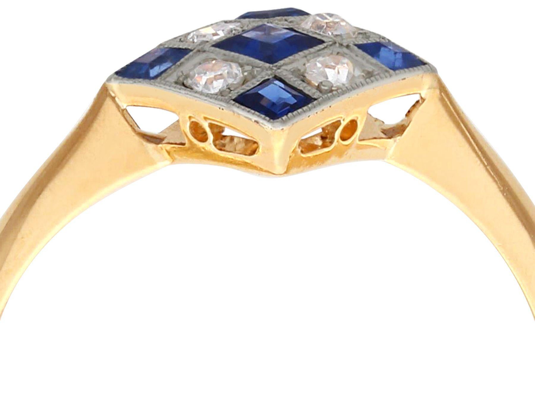 An impressive antique and contemporary 0.28 carat sapphire and 0.12 carat diamond, 22 karat gold dress ring; part of our diverse gemstone jewelry and collections.

This fine and impressive sapphire and diamond ring has been crafted in 22k yellow