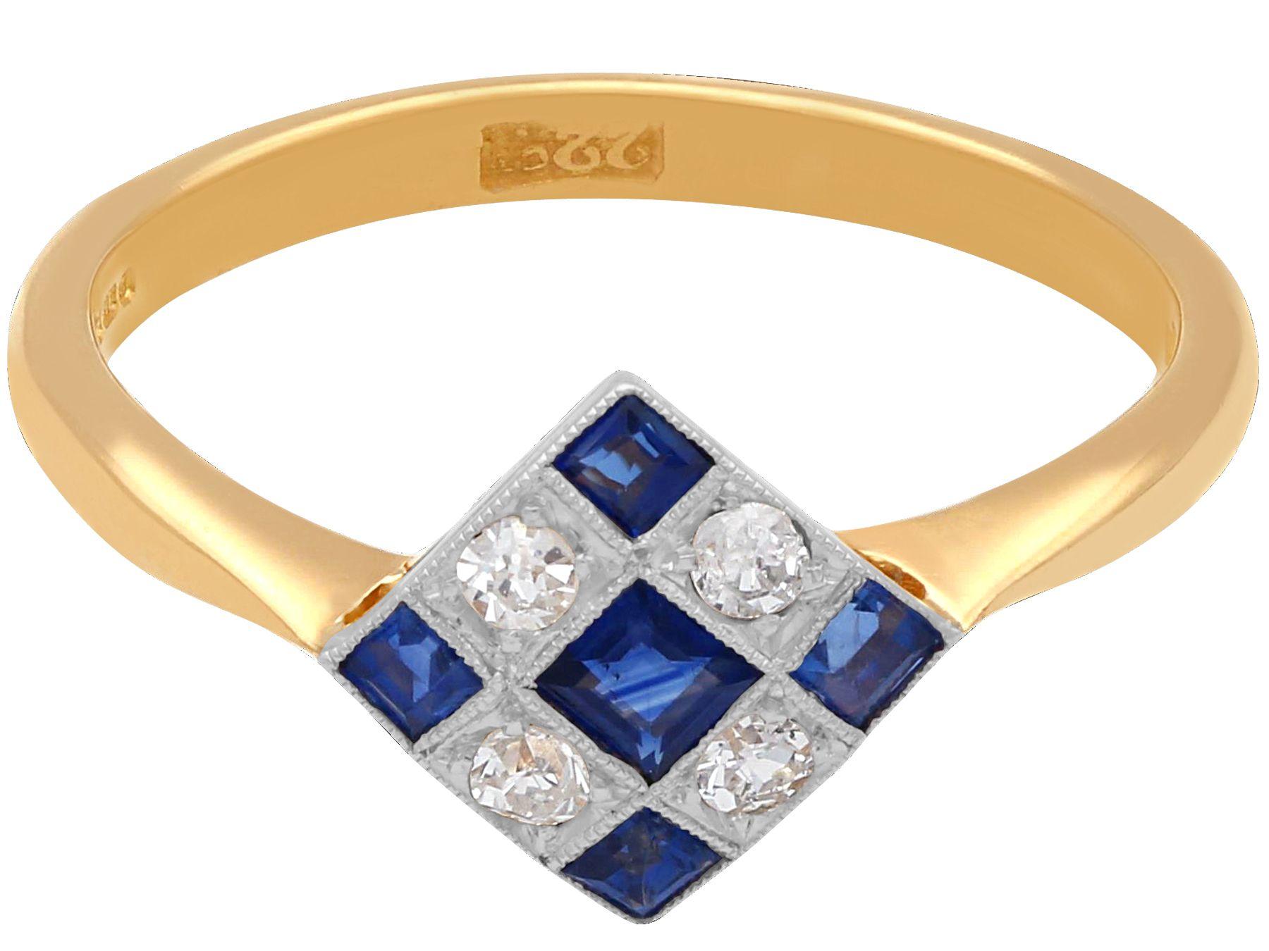 Square Cut Sapphire and Diamond Yellow Gold Cocktail Ring For Sale