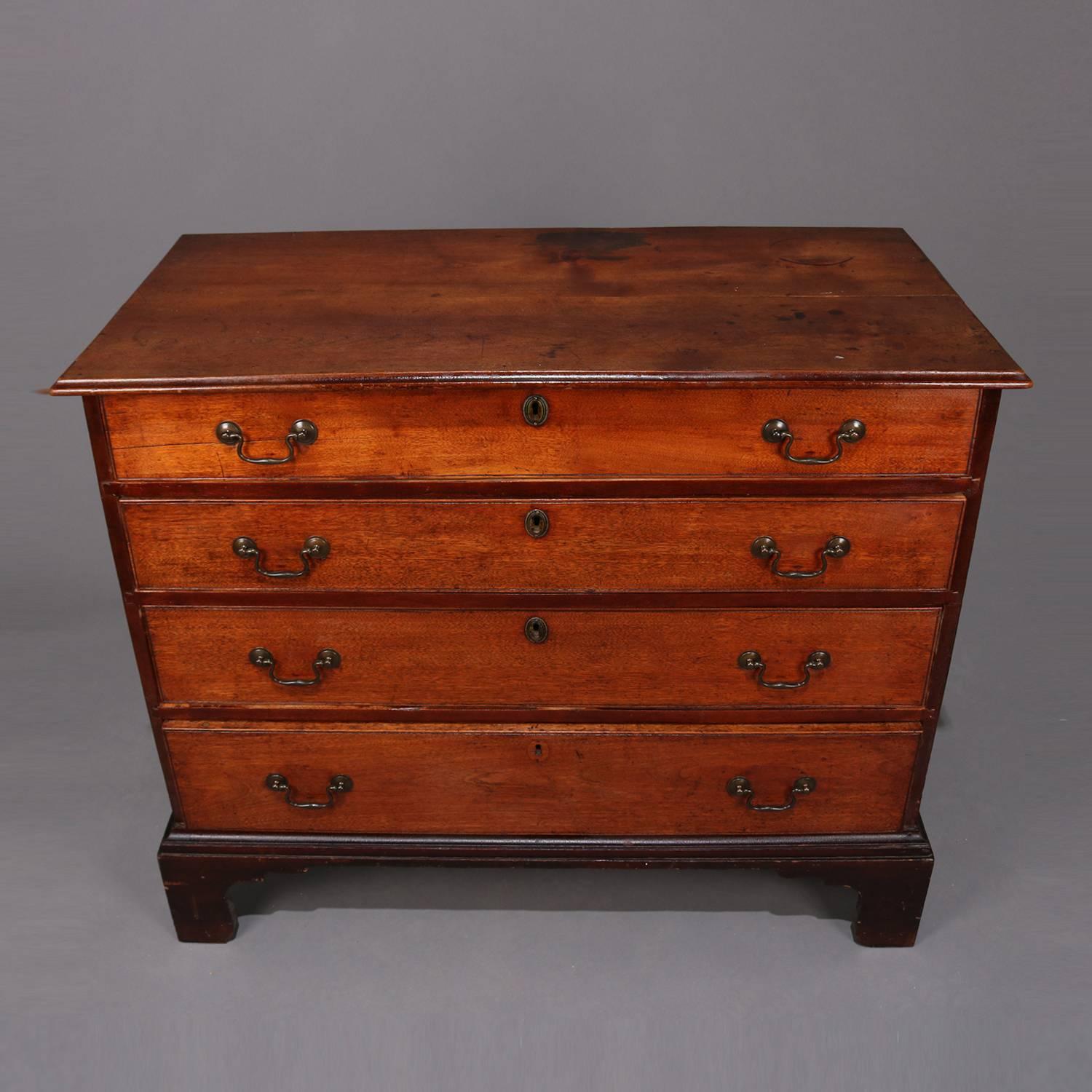 Cast Antique and Early English Walnut and Bronze Chippendale Four-Drawer Chest
