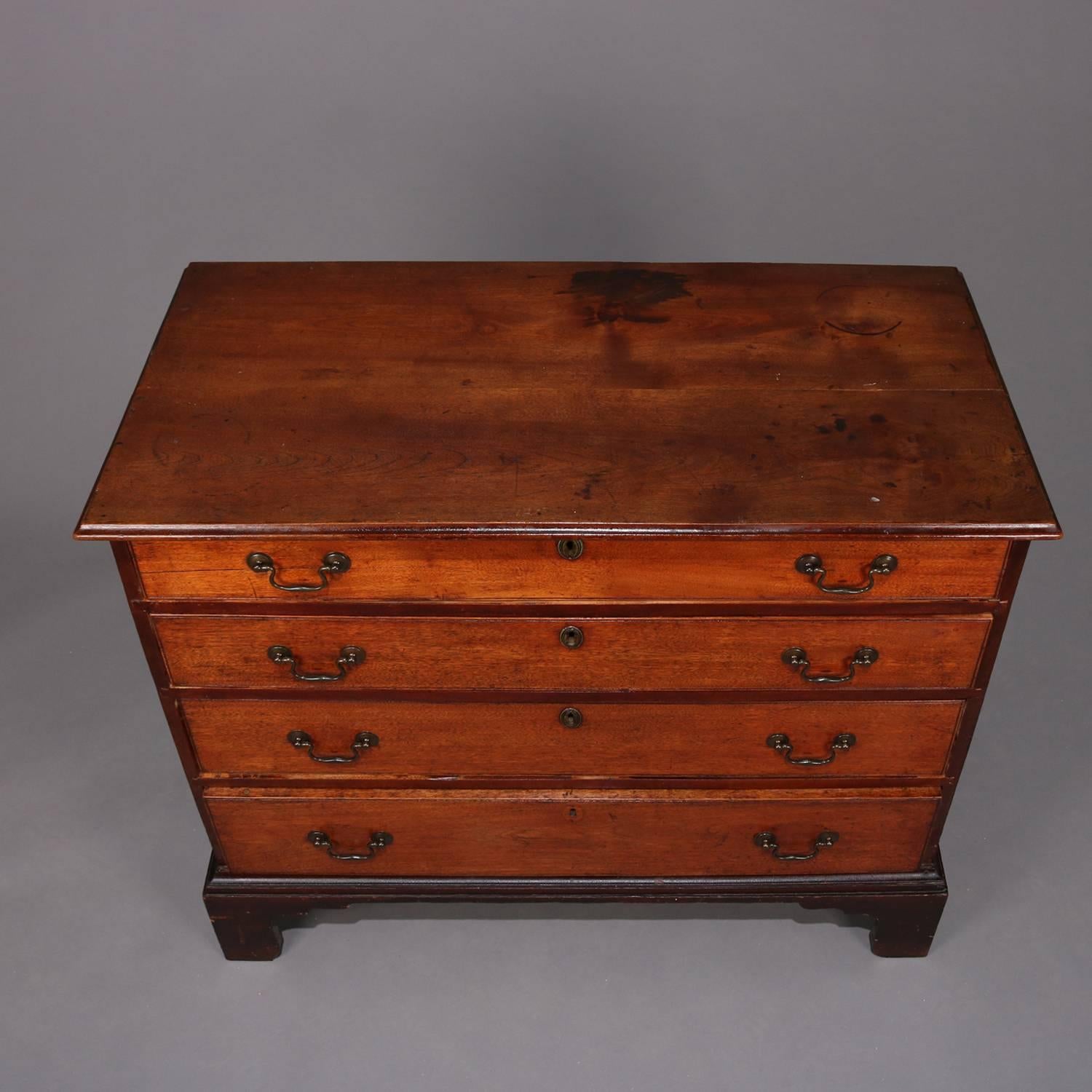 Antique and Early English Walnut and Bronze Chippendale Four-Drawer Chest In Good Condition In Big Flats, NY