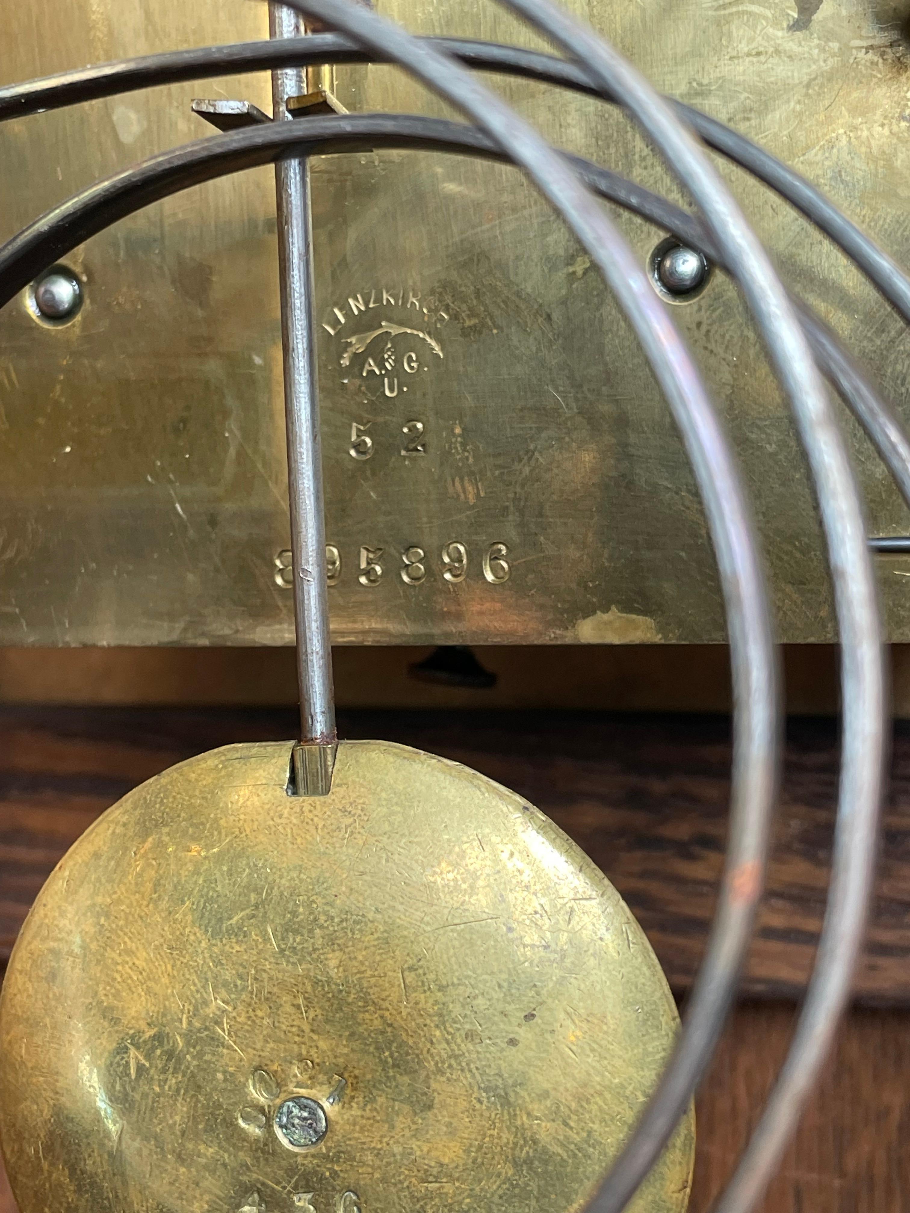 Antique and Good Size Gothic Revival Oak & Bronze 1893 Table Clock by Lenzkirch 4