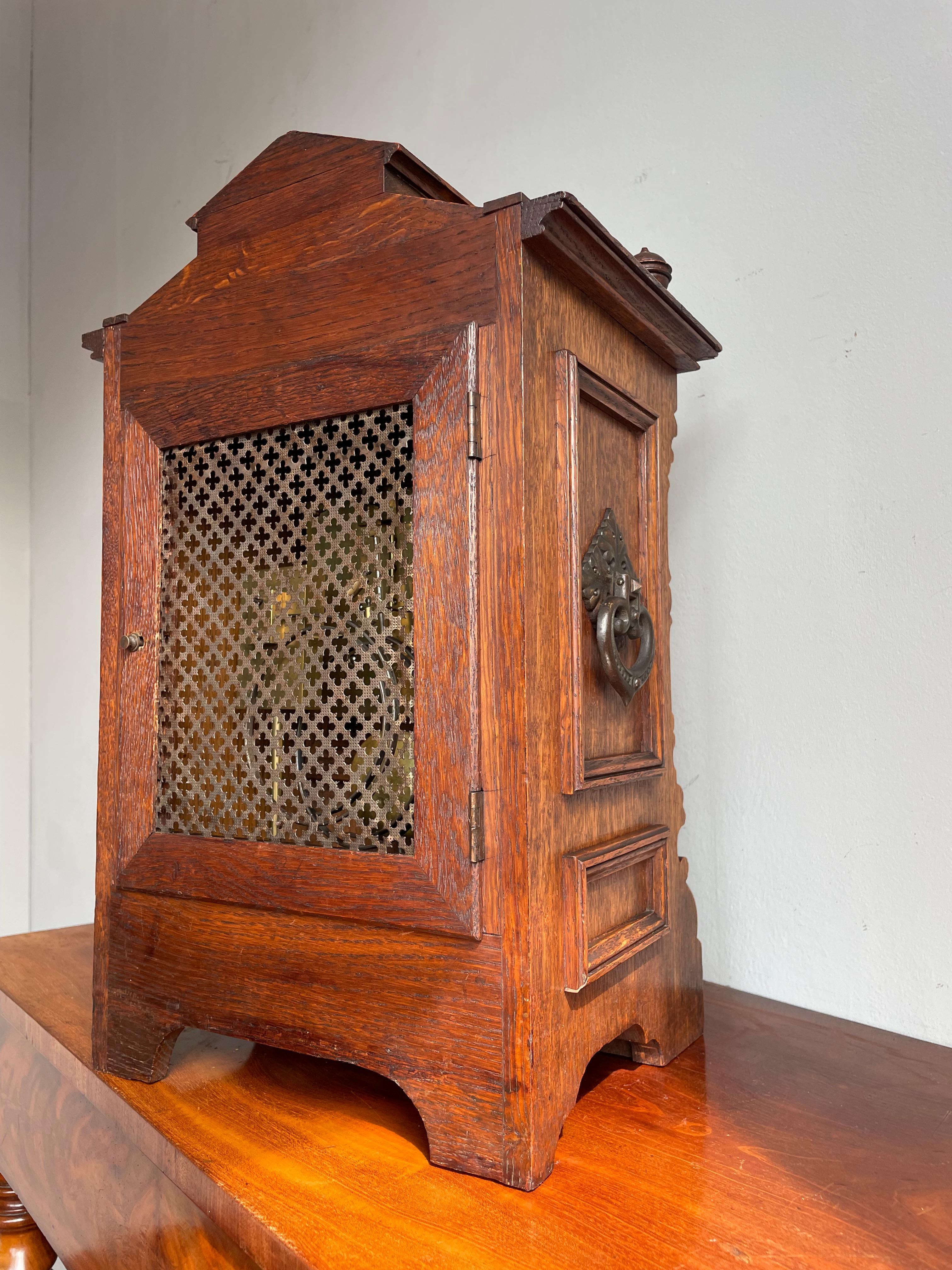 Antique and Good Size Gothic Revival Oak & Bronze 1893 Table Clock by Lenzkirch In Good Condition In Lisse, NL
