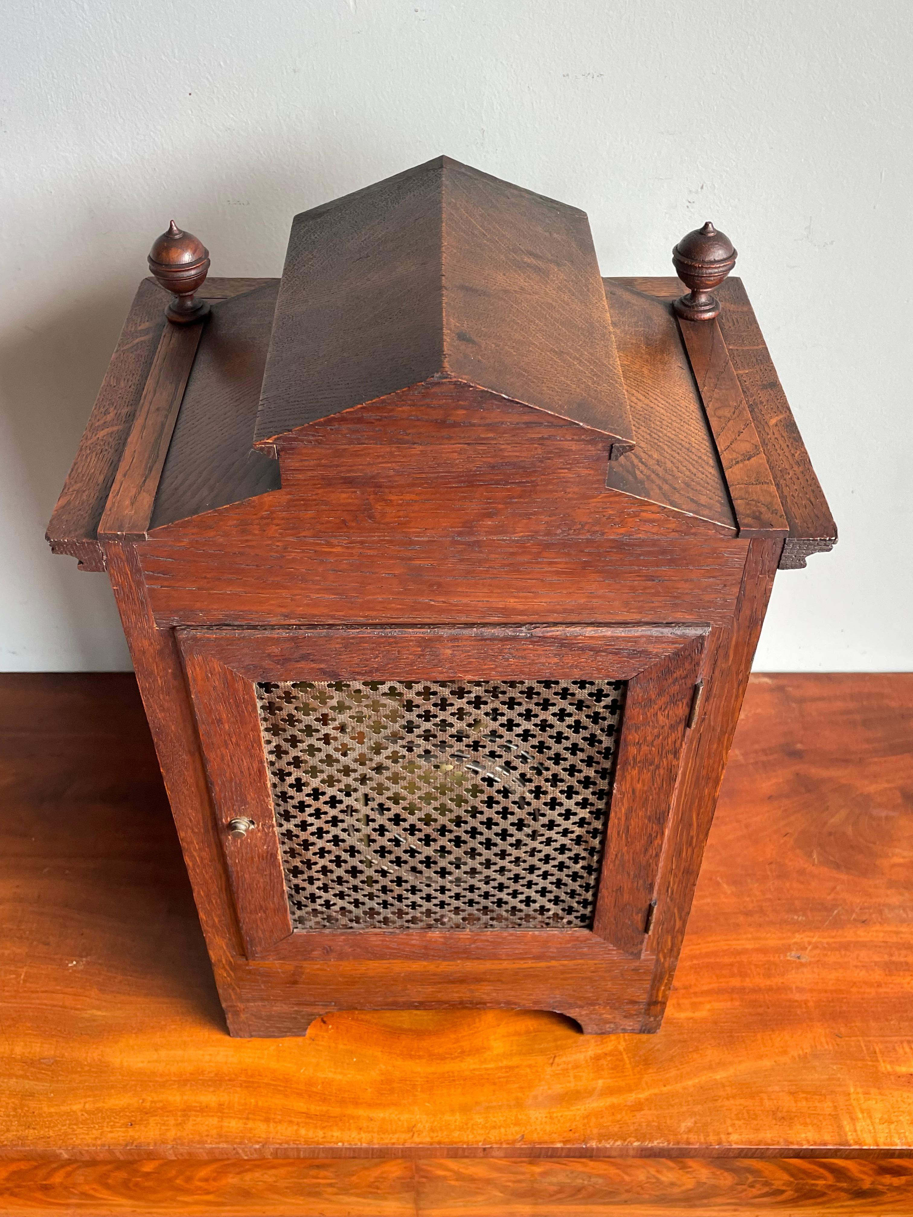 19th Century Antique and Good Size Gothic Revival Oak & Bronze 1893 Table Clock by Lenzkirch