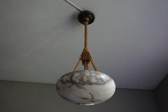 Antique and Good Size White & Black Alabaster Chandelier with Original Long Rope