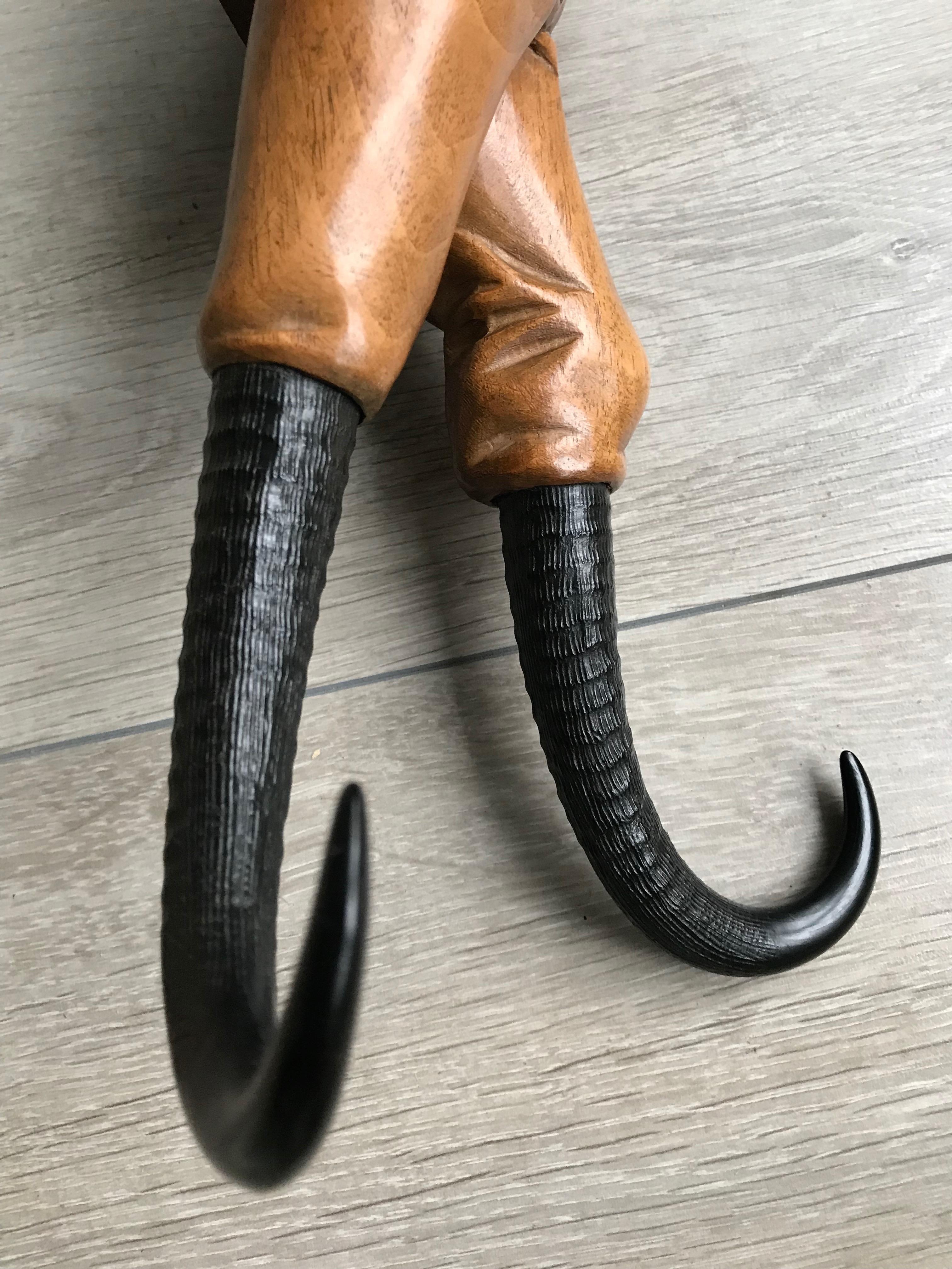 Antique and Hand-Carved Black Forest Hunter as Whip Hooks for Wall Mounting 4